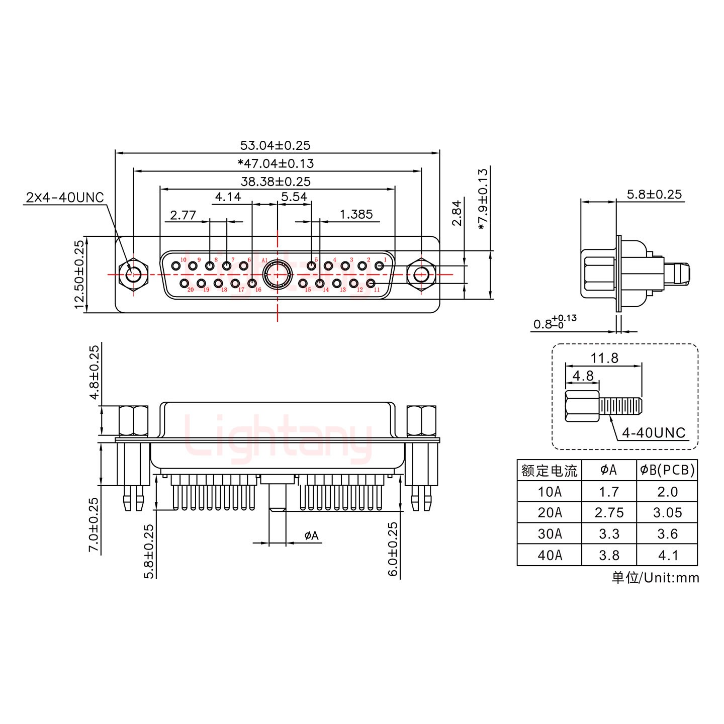 21W1母PCB直插板/鉚魚叉7.0/大電流40A