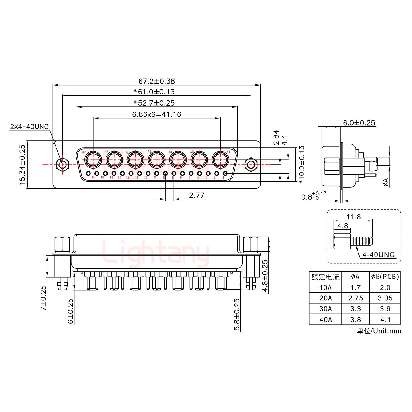 24W7母PCB直插板/鉚魚(yú)叉7.0/大電流30A