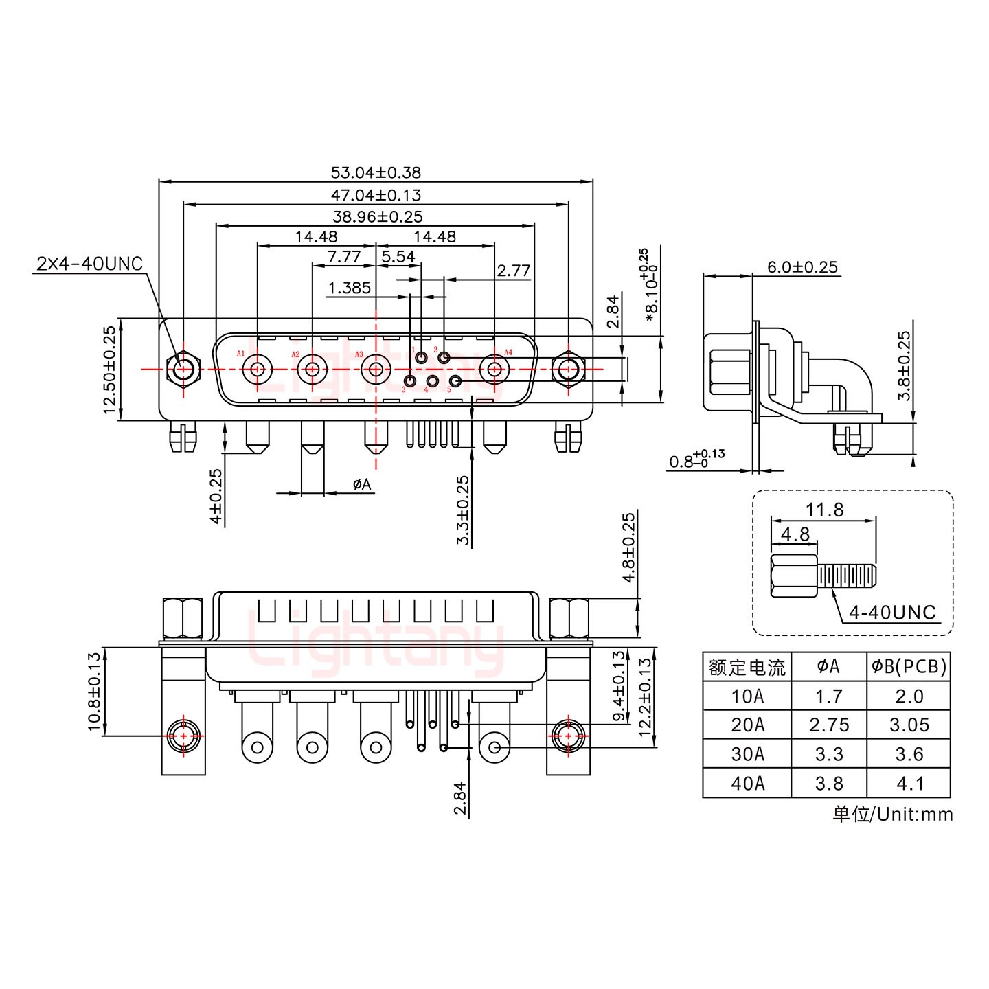 9W4公PCB彎插板/鉚支架10.8/大電流40A