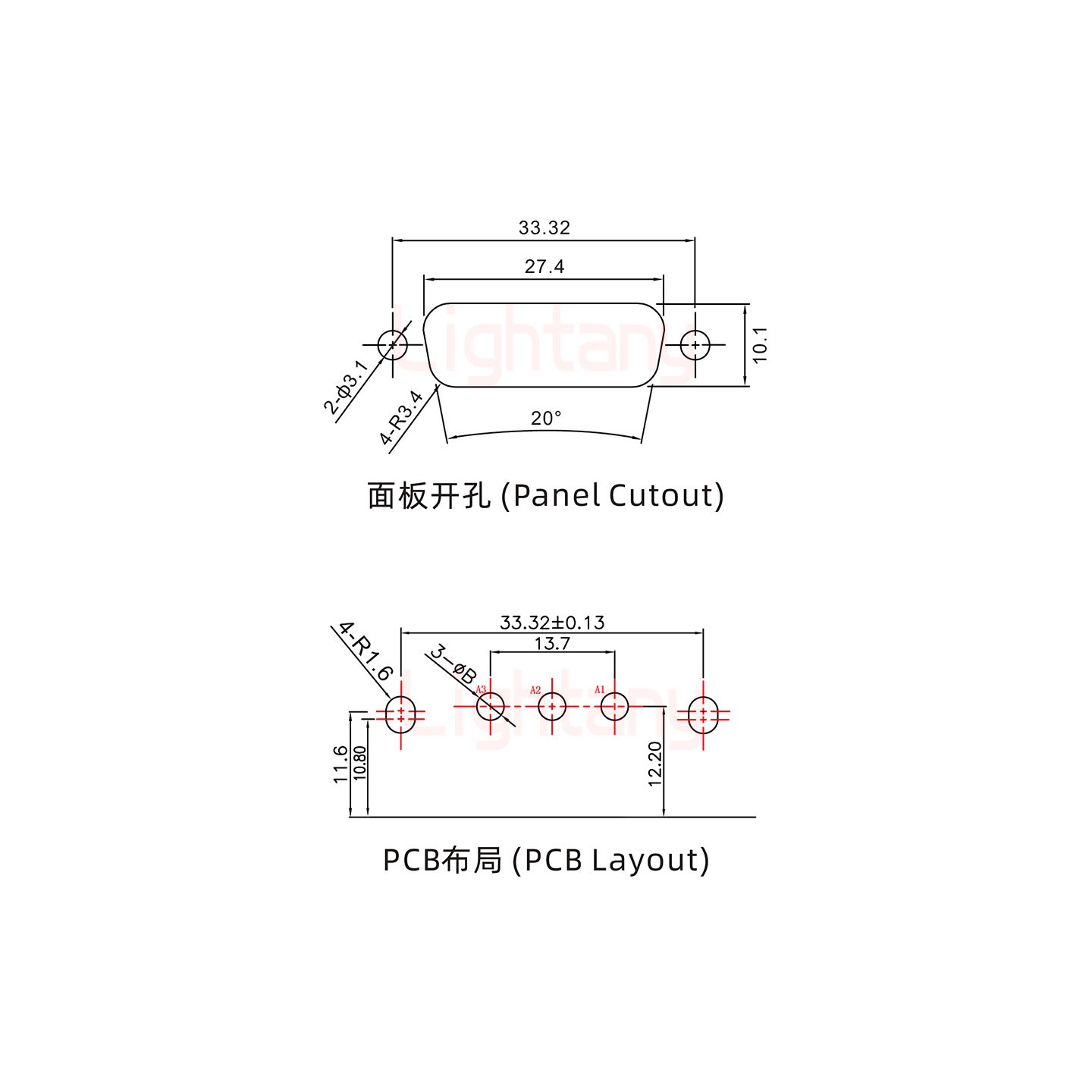 3W3母PCB彎插板/鉚支架10.8/大電流10A