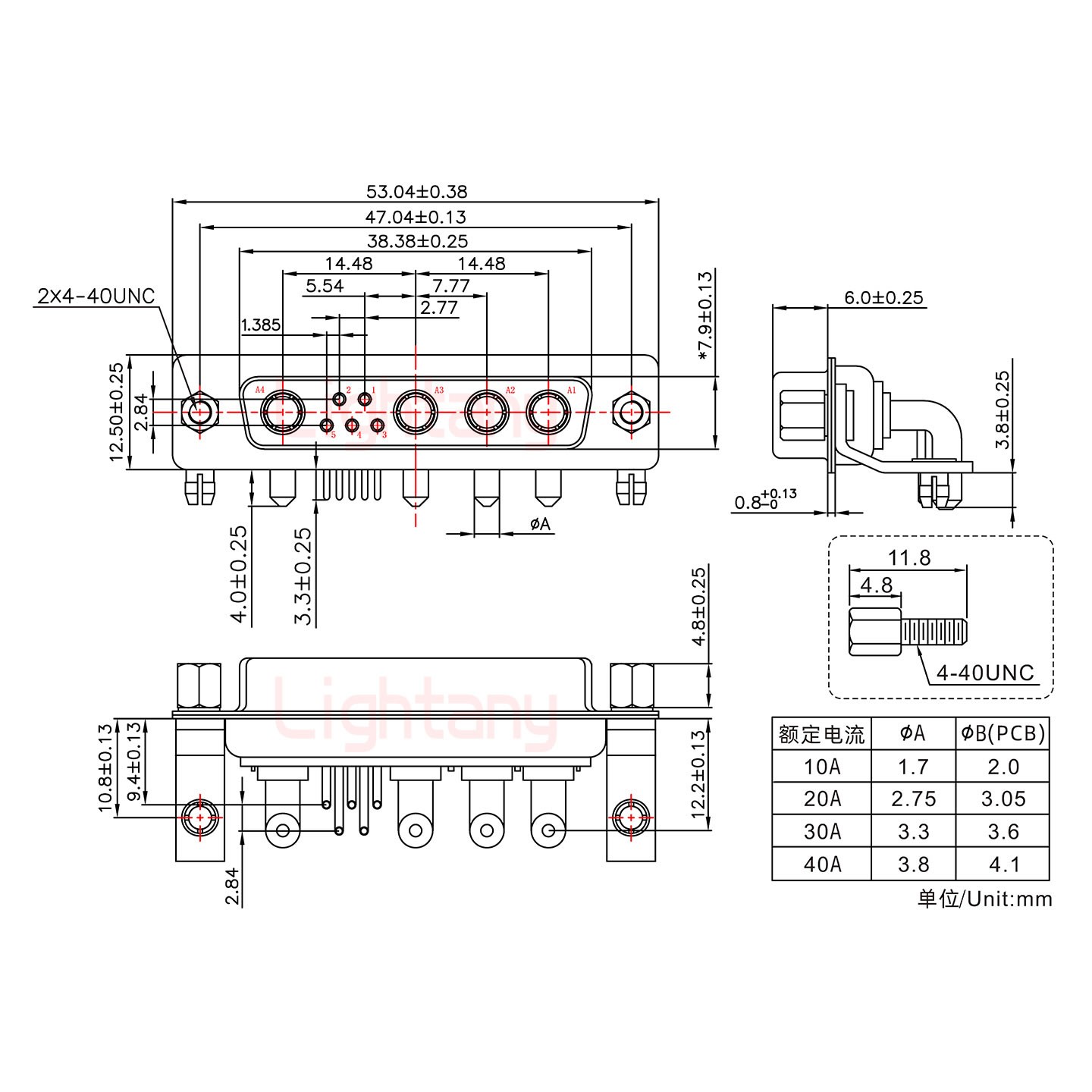 9W4母PCB彎插板/鉚支架10.8/大電流20A