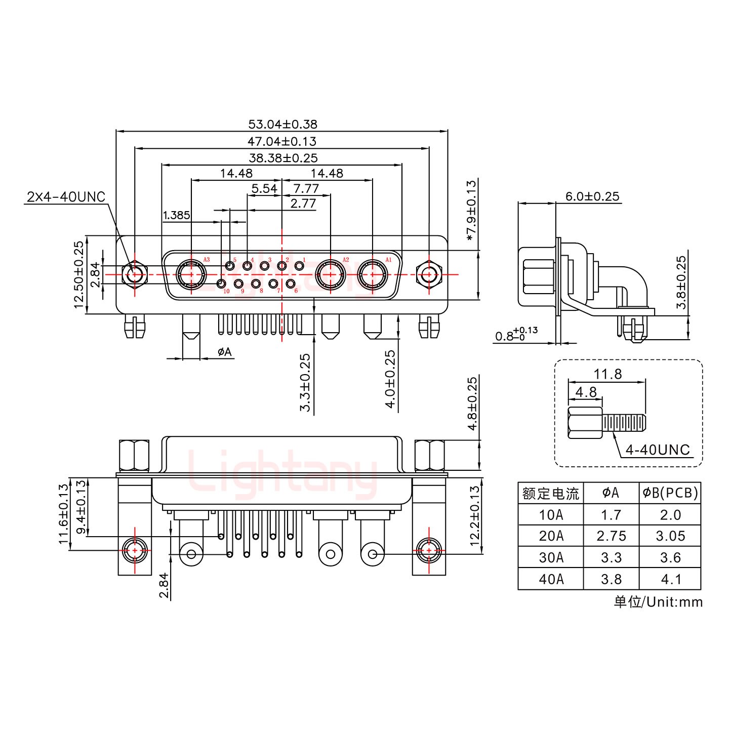 13W3母PCB彎插板/鉚支架11.6/大電流40A