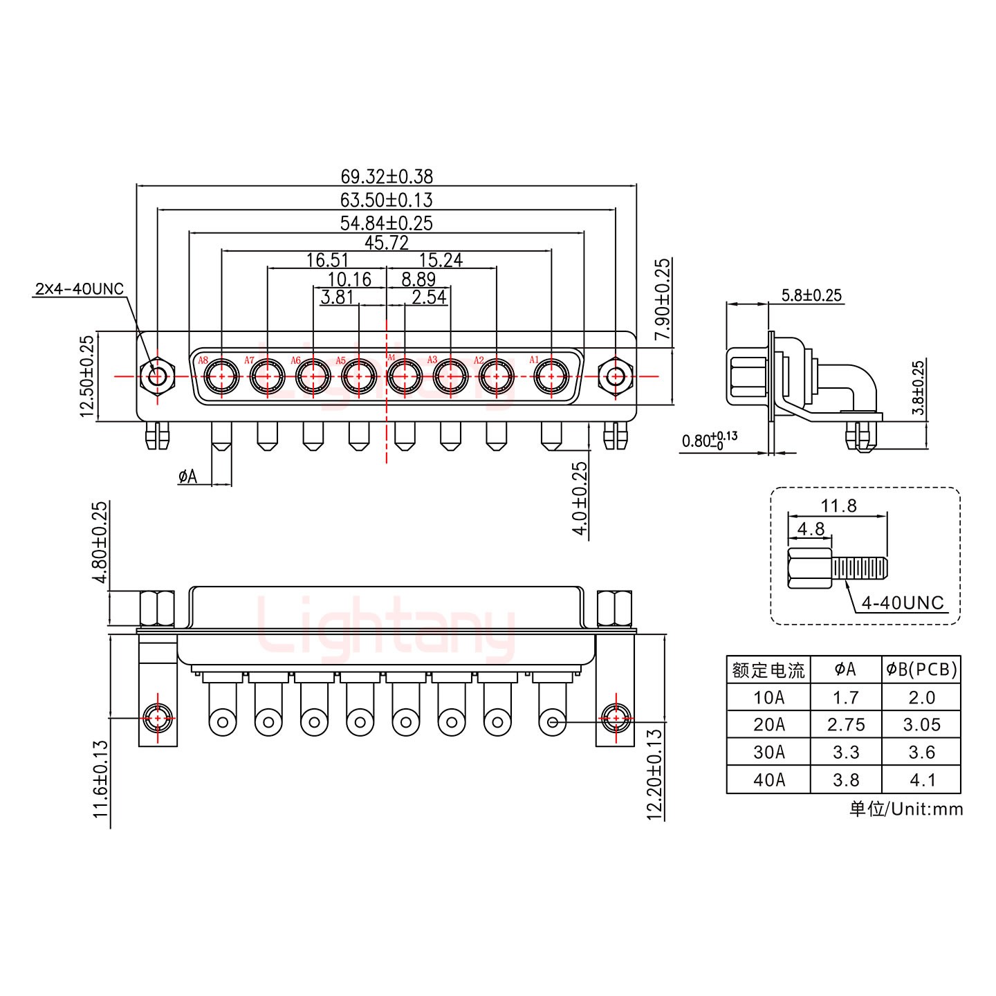 8W8母PCB彎插板/鉚支架11.6/大電流10A