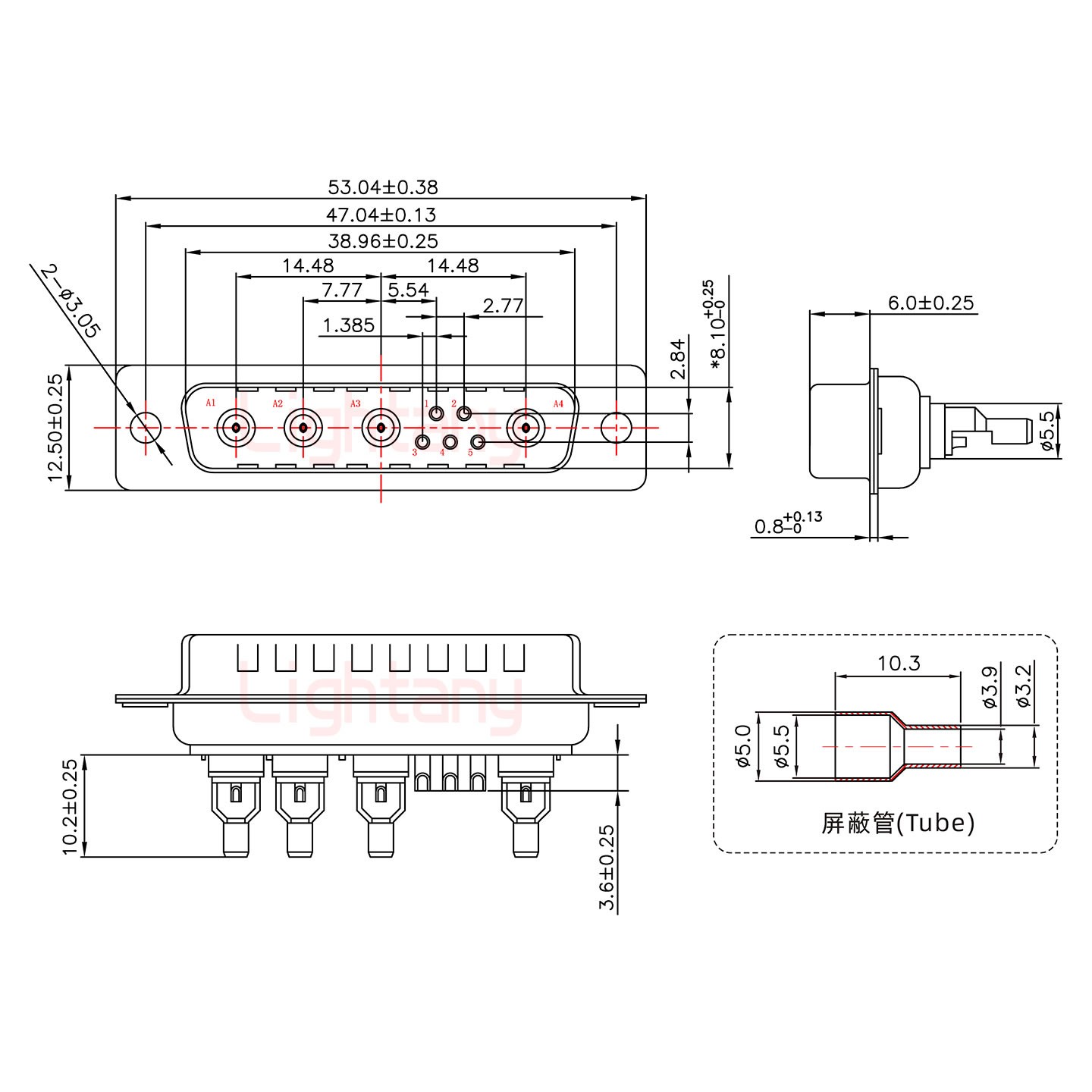 9W4公焊線式75歐姆+25P金屬外殼592斜出線4~12mm