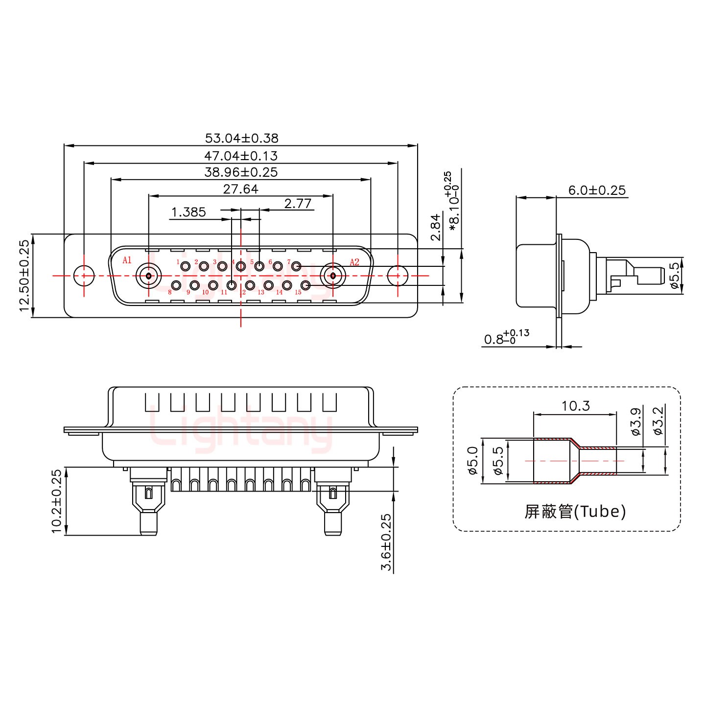 17W2公焊線式50歐姆+25P金屬外殼1015彎出線4~12mm