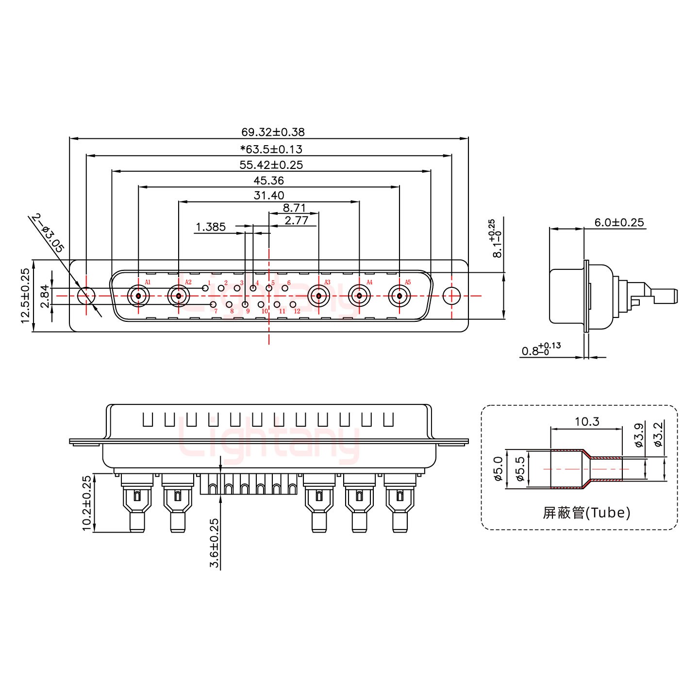 17W5公焊線式75歐姆+37P金屬外殼2185直出線4~12mm