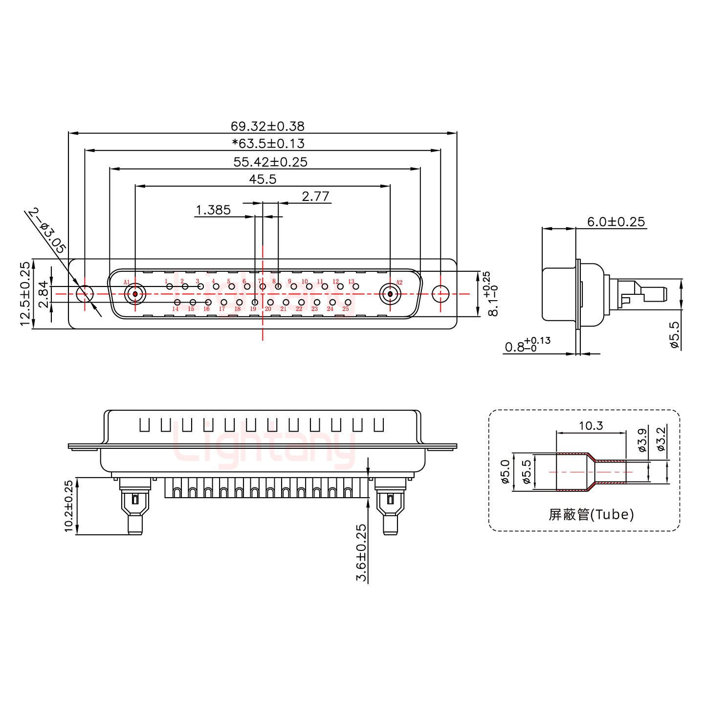 27W2公焊線式75歐姆+37P金屬外殼2185直出線4~12mm