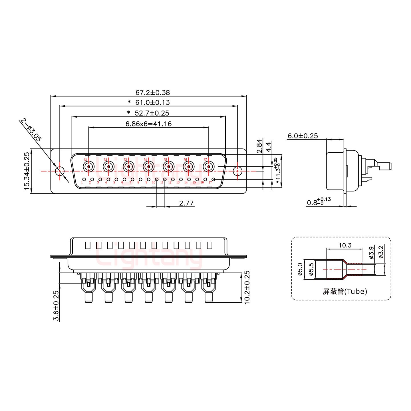 24W7公焊線(xiàn)式50歐姆+50P金屬外殼1745彎出線(xiàn)4~12mm