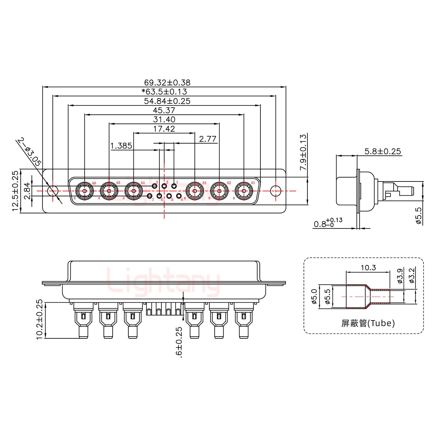 13W6A母焊線式75歐姆+37P金屬外殼951彎出線4~12mm