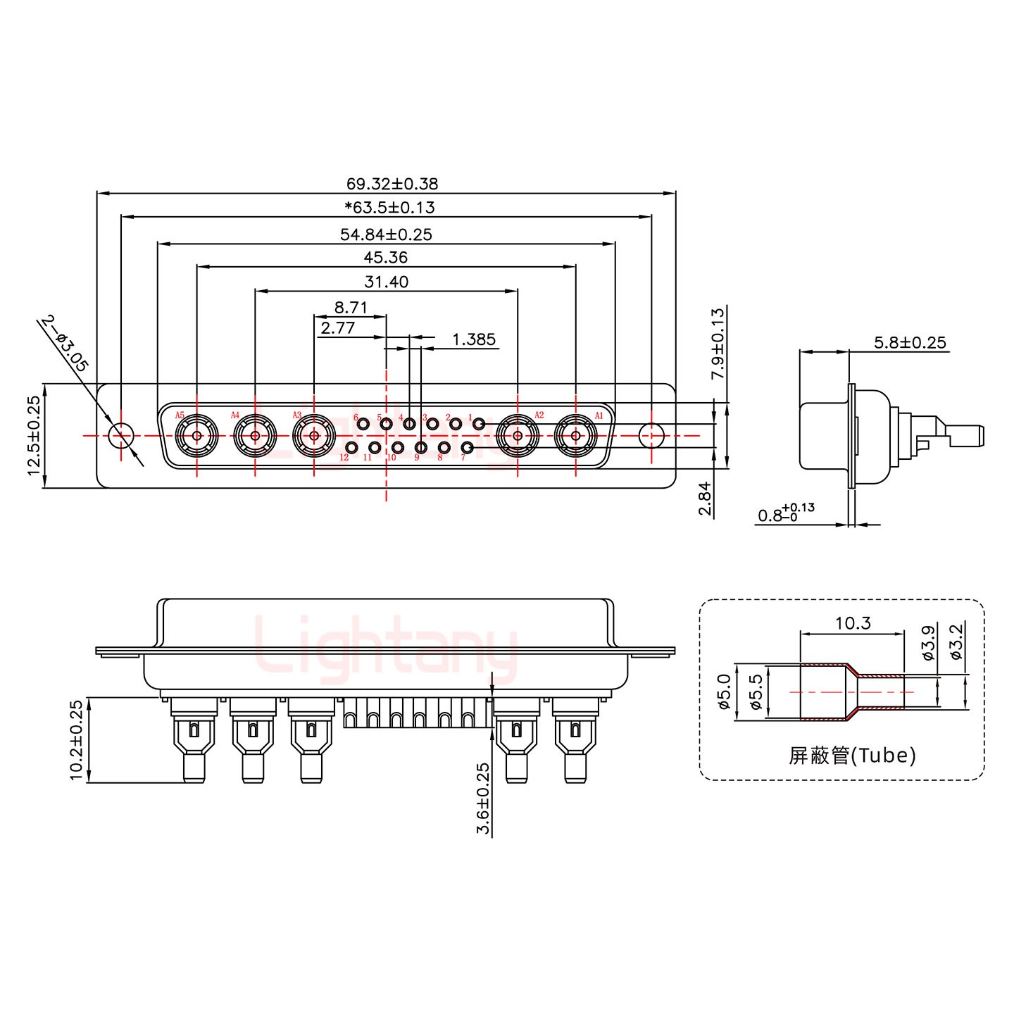 17W5母焊線式75歐姆+37P金屬外殼951彎出線4~12mm