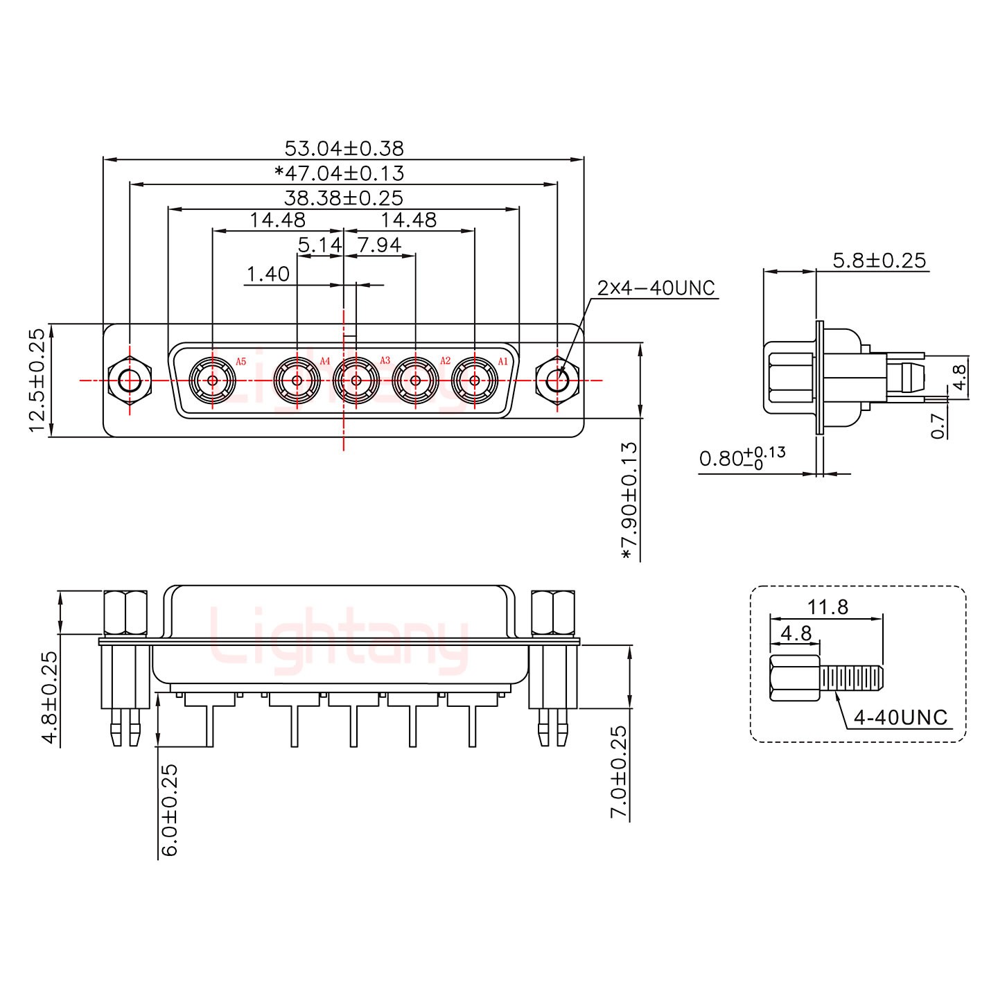 5W5母PCB直插板/鉚魚(yú)叉7.0/射頻同軸50歐姆