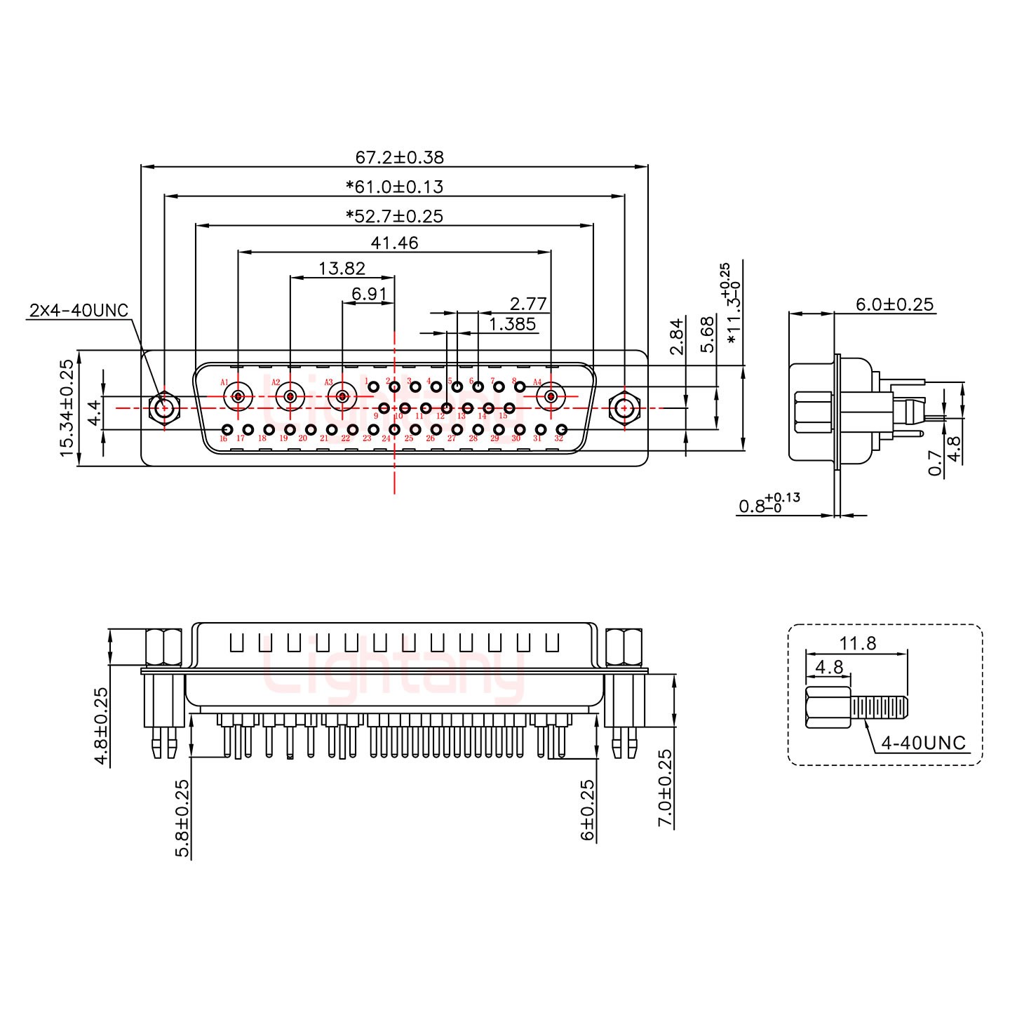 36W4公PCB直插板/鉚魚(yú)叉7.0/射頻同軸75歐姆