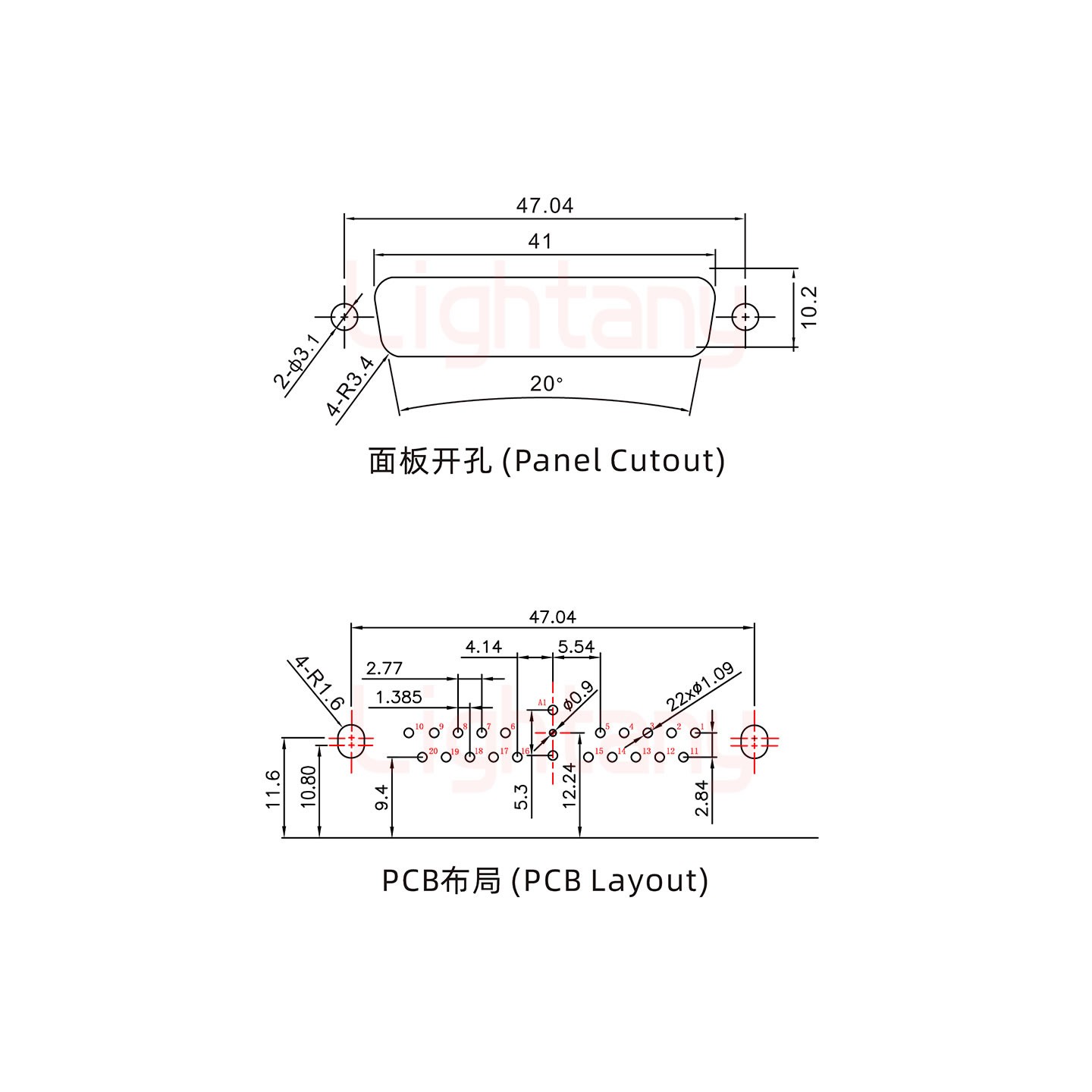 21W1母PCB彎插板/鉚支架11.6/射頻同軸50歐姆