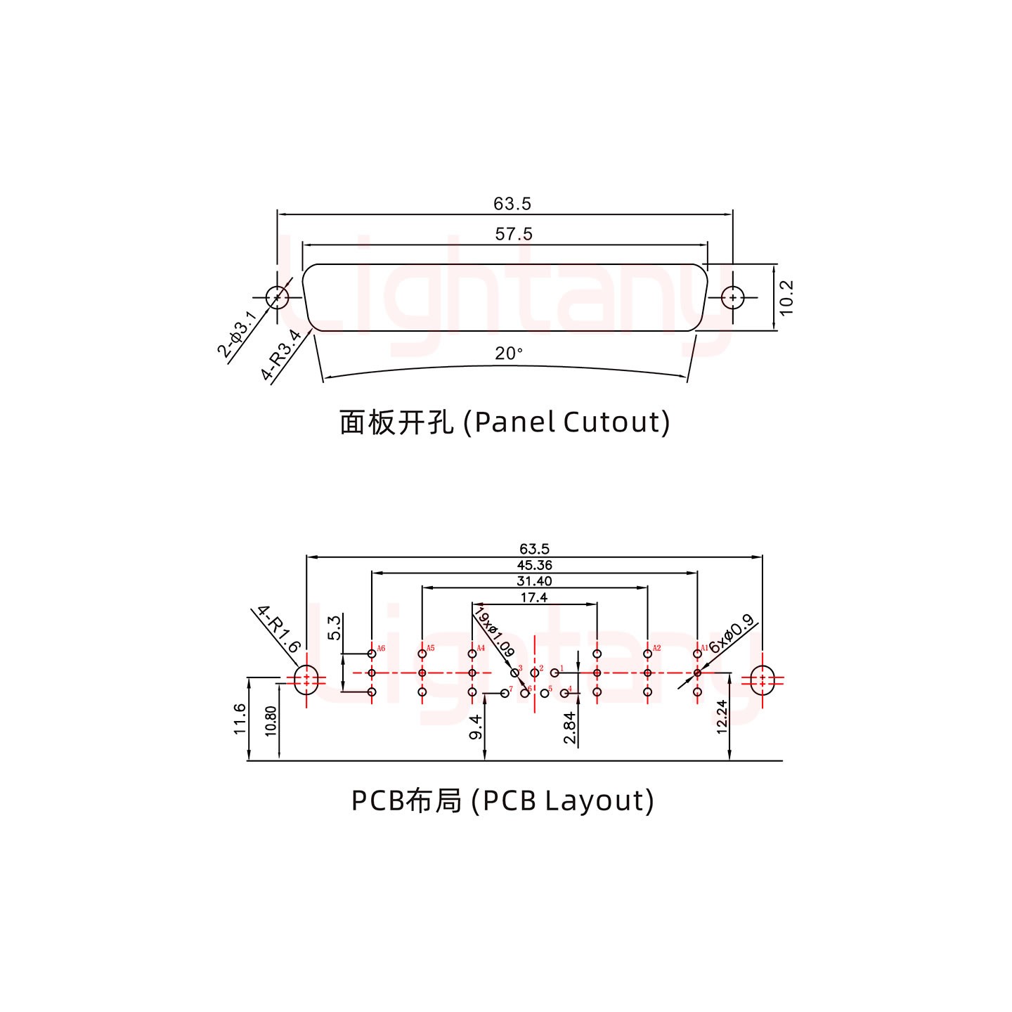 13W6A母PCB彎插板/鉚支架10.8/射頻同軸50歐姆