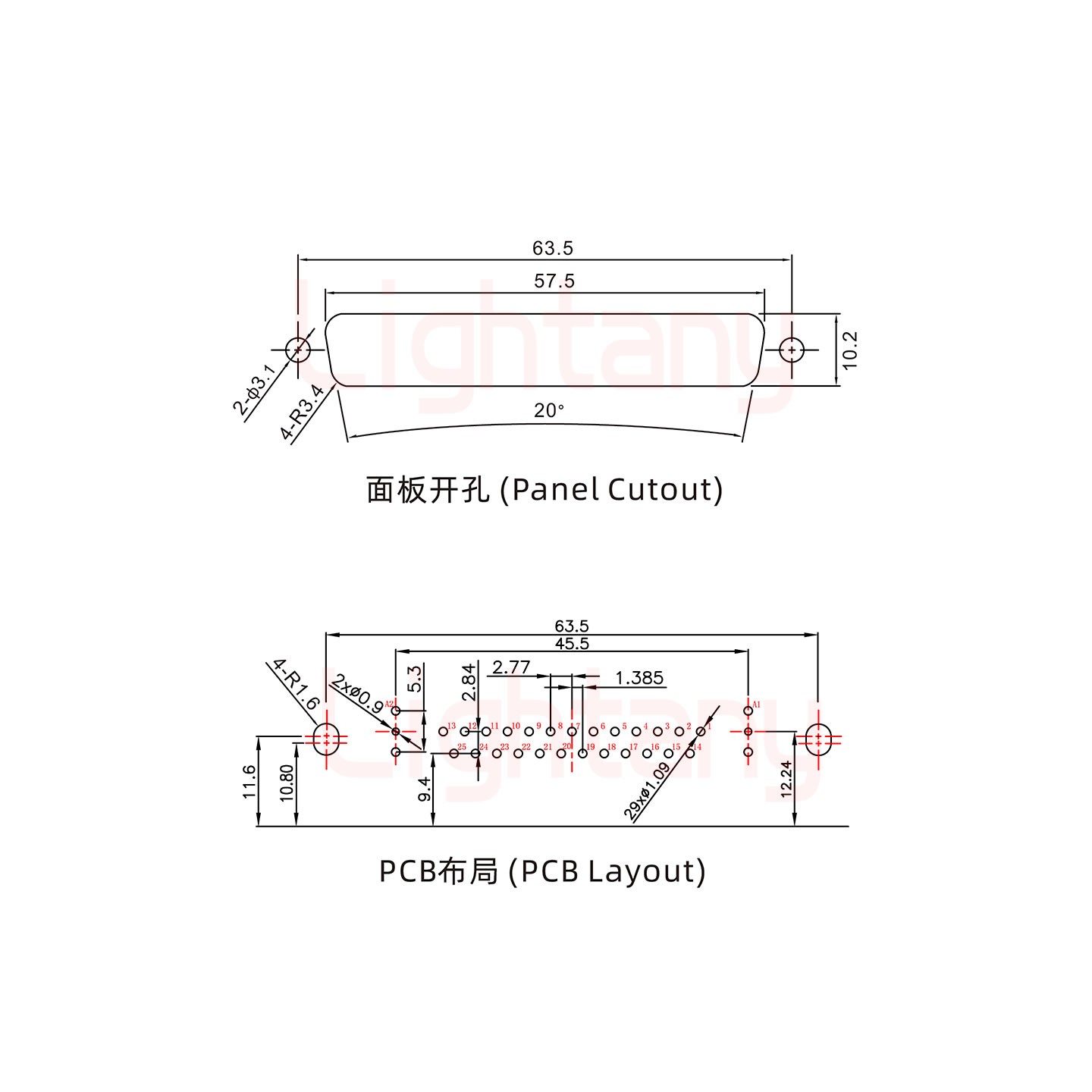 27W2母PCB彎插板/鉚支架11.6/射頻同軸75歐姆