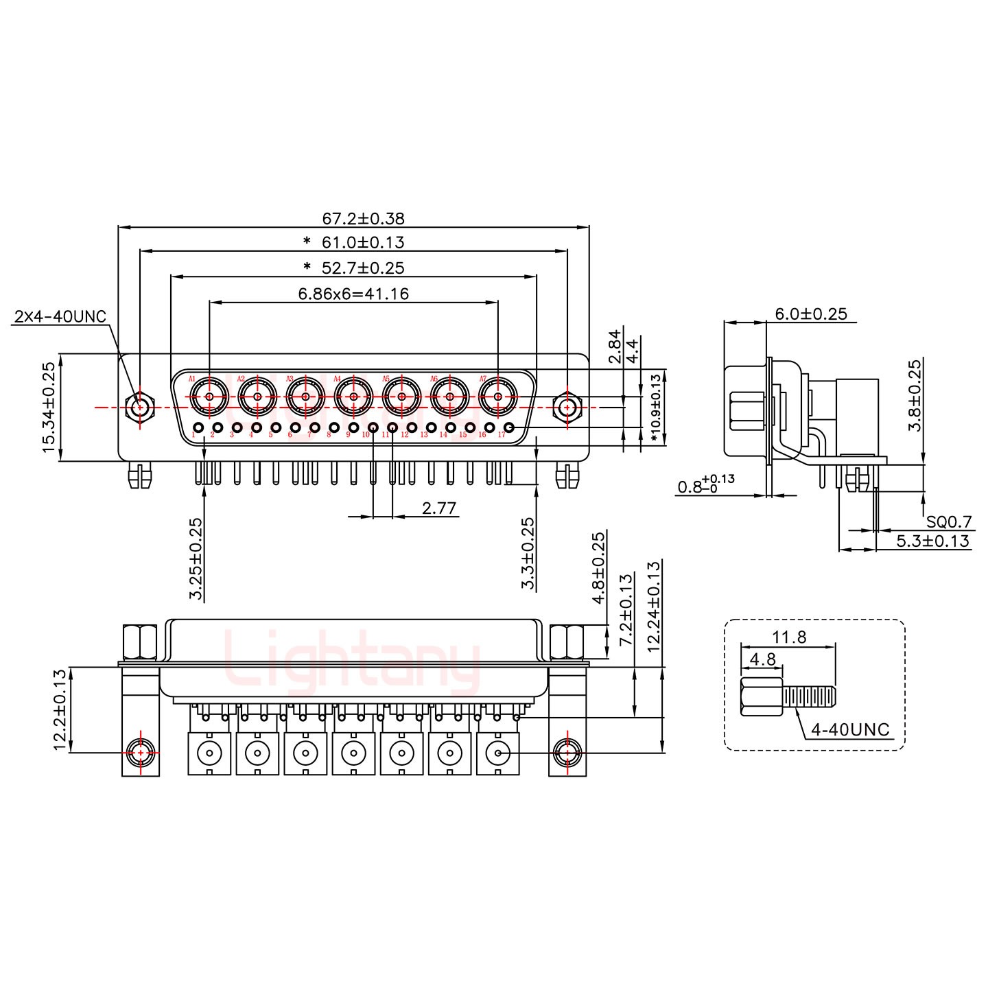 24W7母PCB彎插板/鉚支架12.2/射頻同軸75歐姆