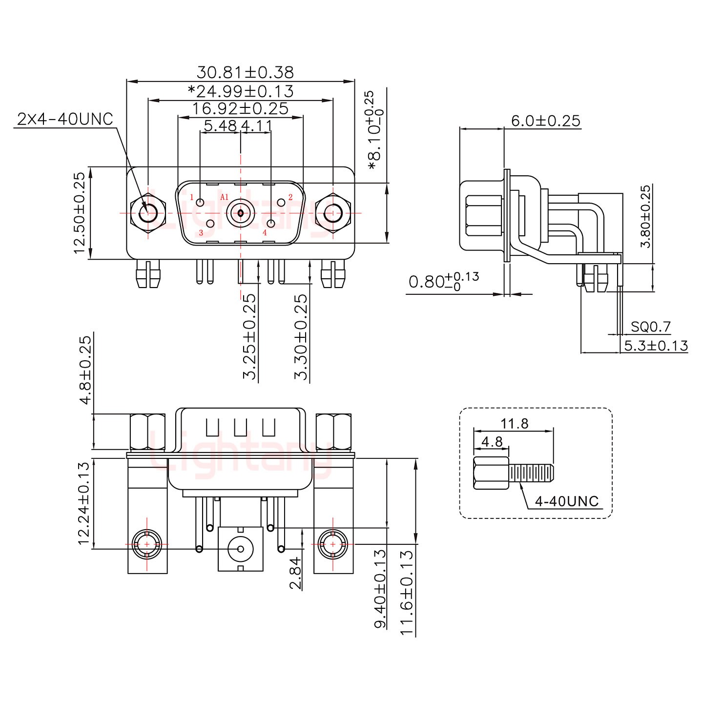 5W1公PCB彎插板/鉚支架11.6/射頻同軸75歐姆