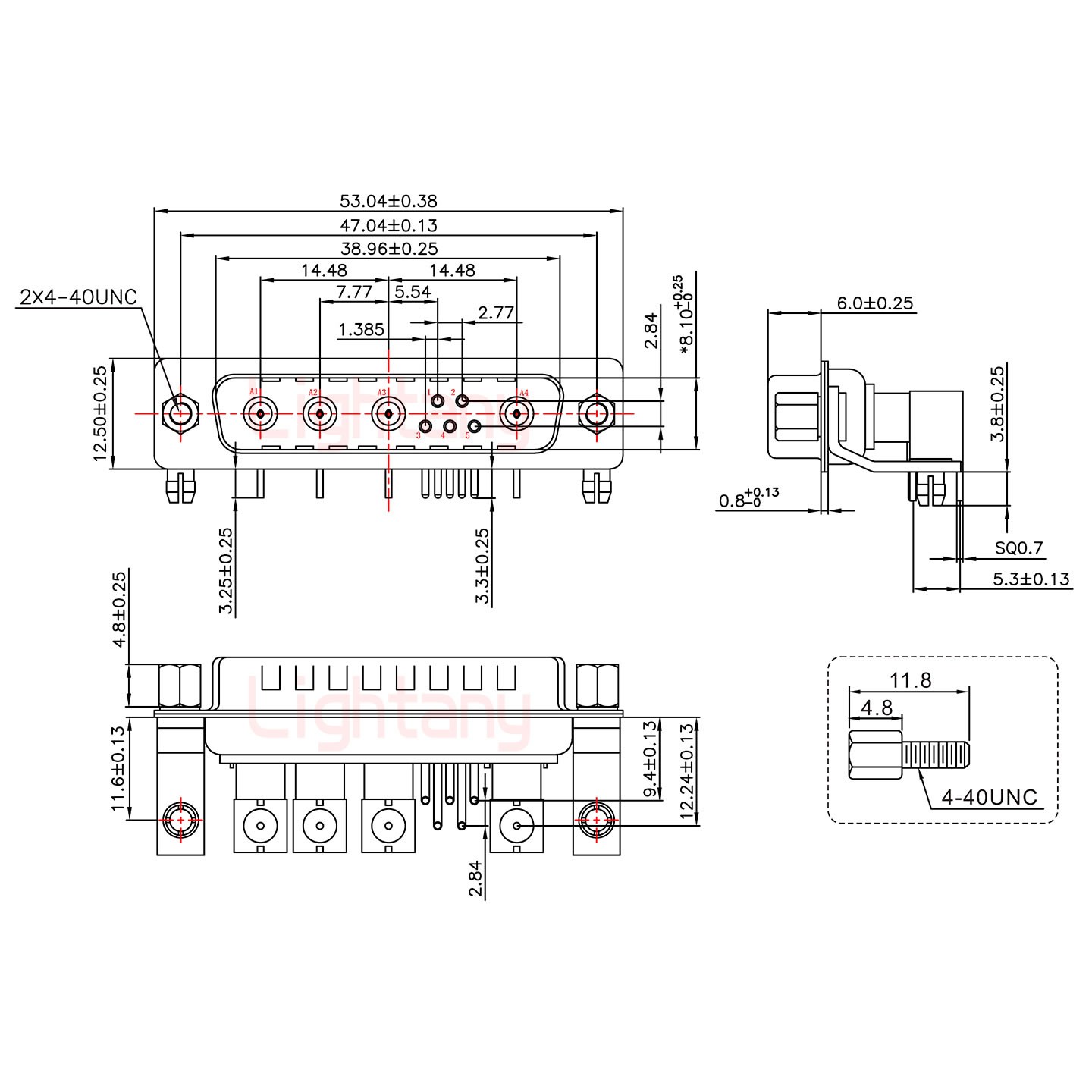 9W4公PCB彎插板/鉚支架11.6/射頻同軸75歐姆