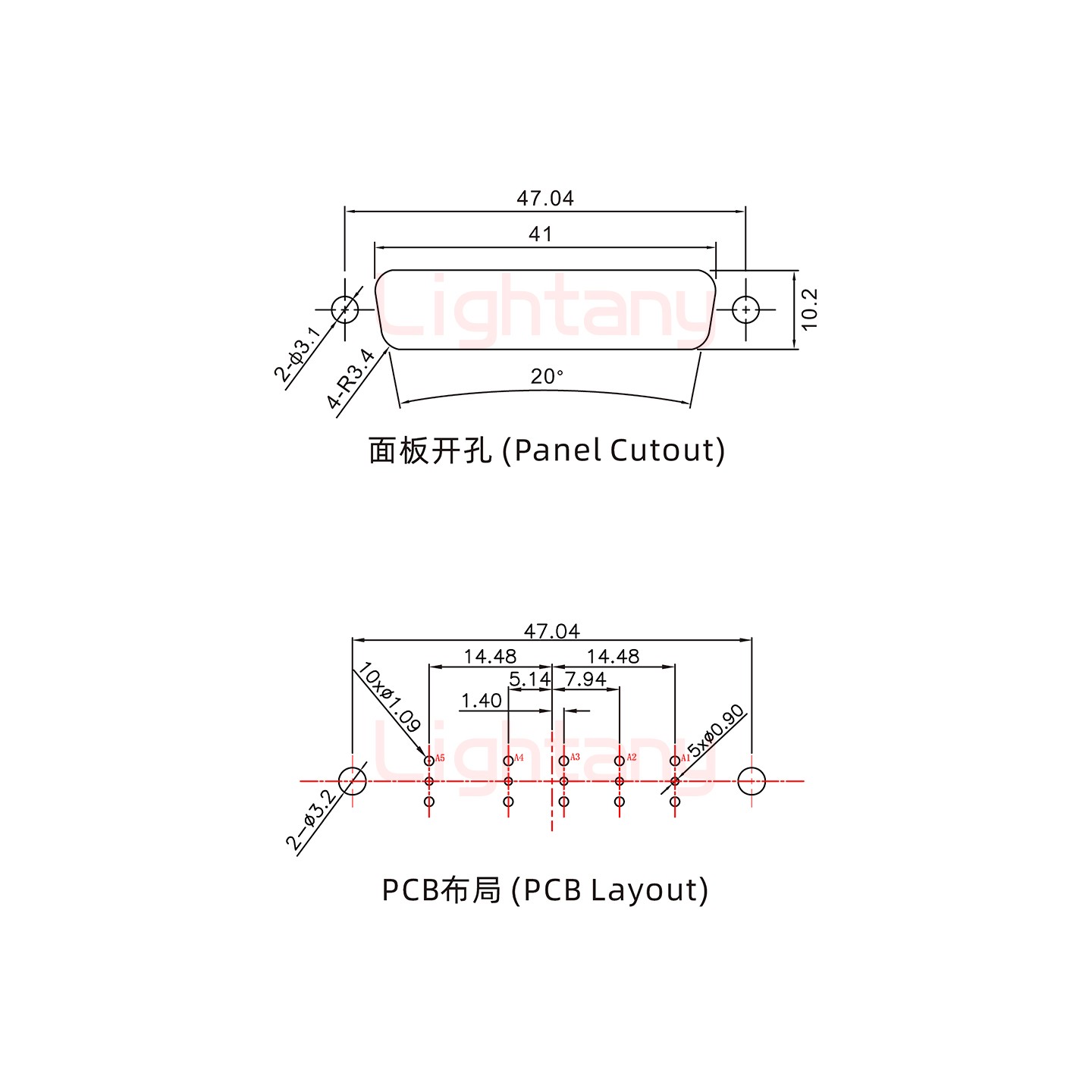 5W5母PCB直插板/鉚魚(yú)叉7.0/射頻同軸50歐姆