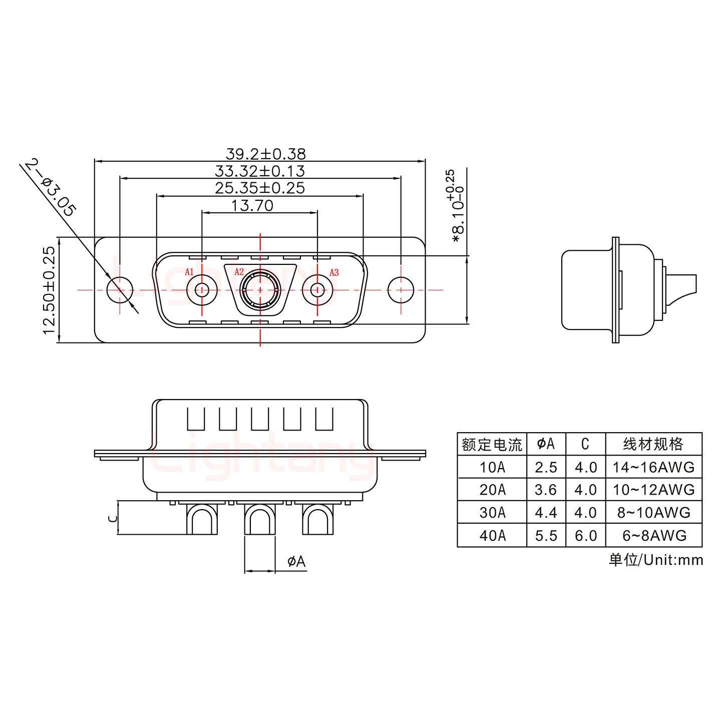 3V3公短體焊線40A+15P金屬外殼1679斜出線4~12mm