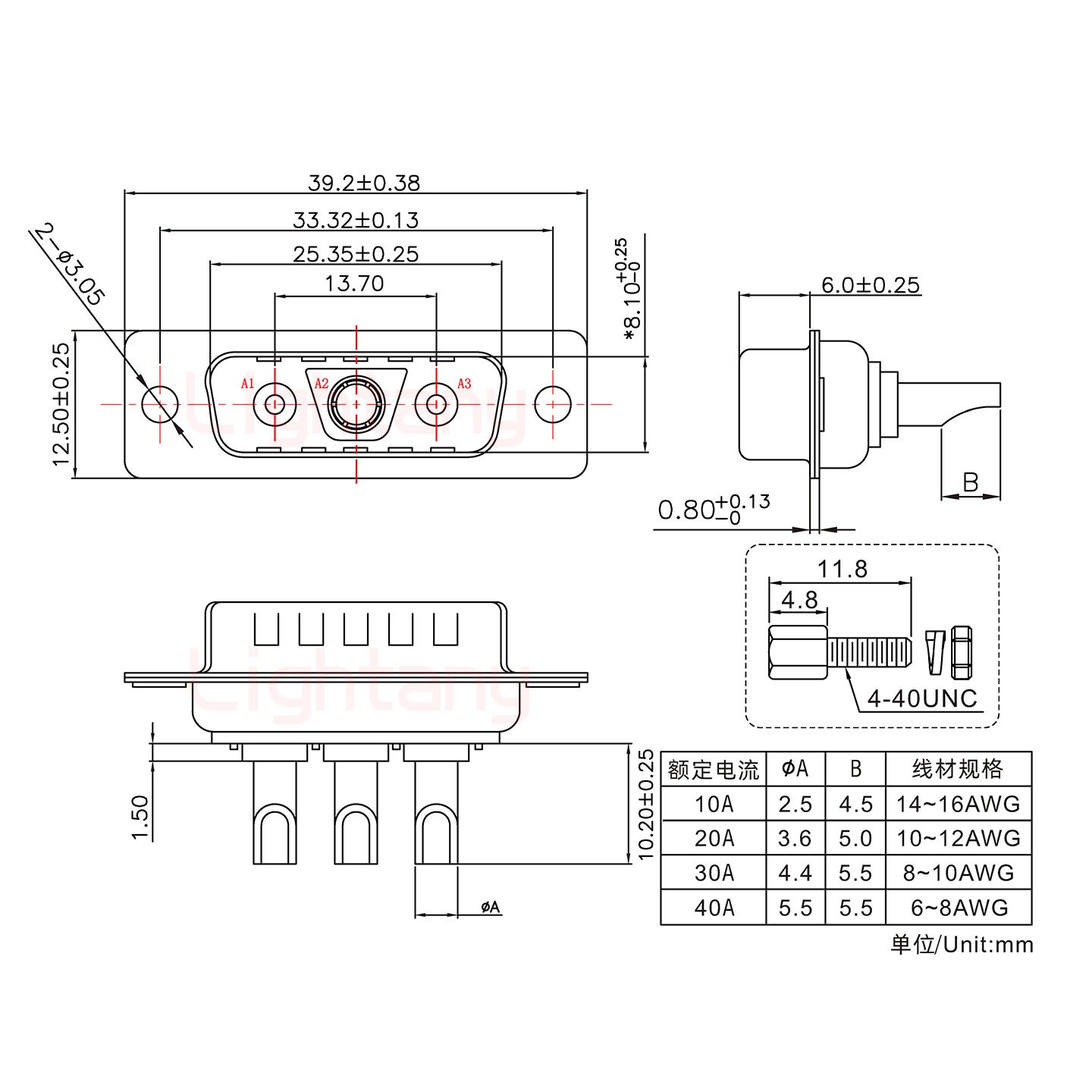 3V3公長(zhǎng)體焊線/配螺絲螺母/大電流40A