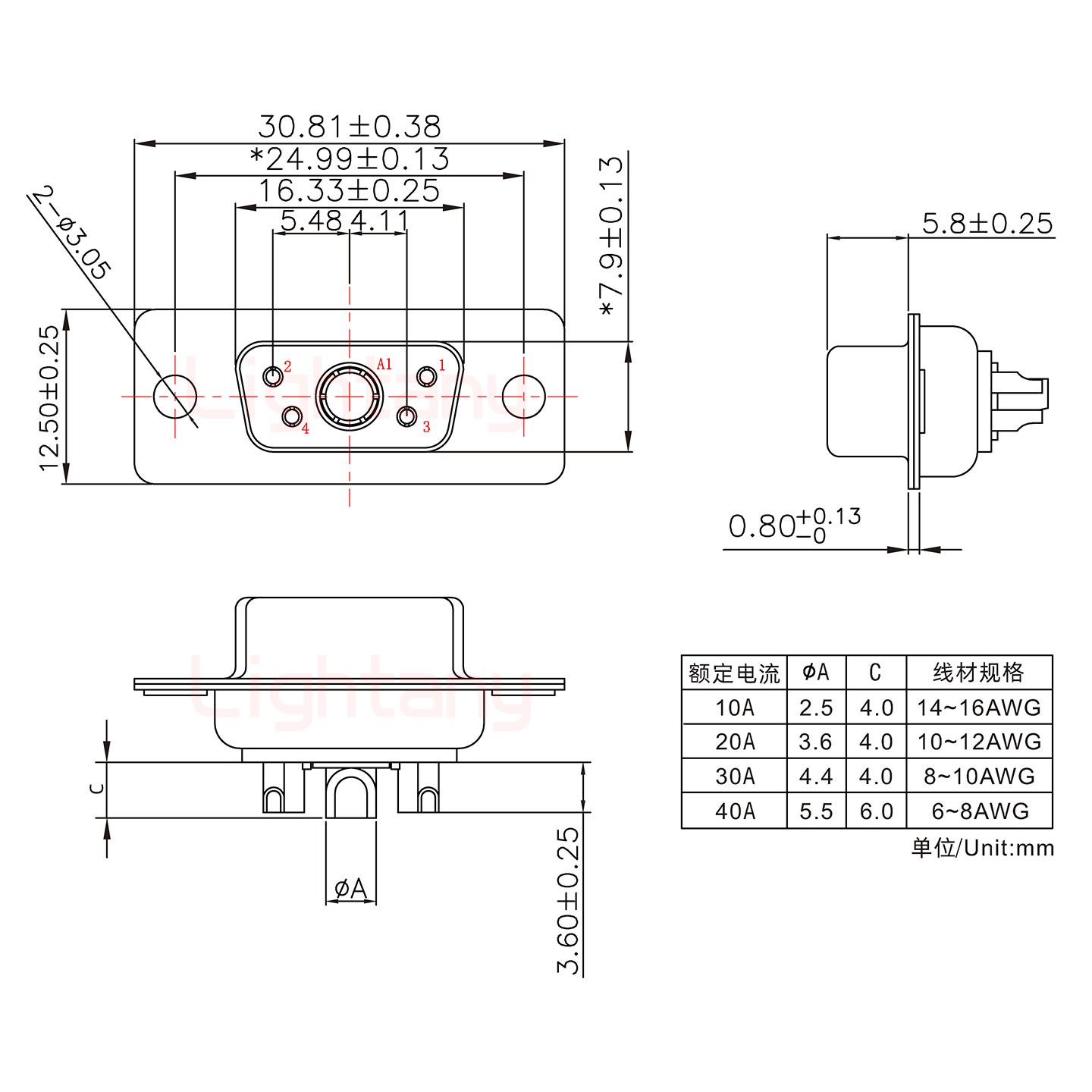 5W1母短體焊線30A+9P金屬外殼1392斜出線4~12mm