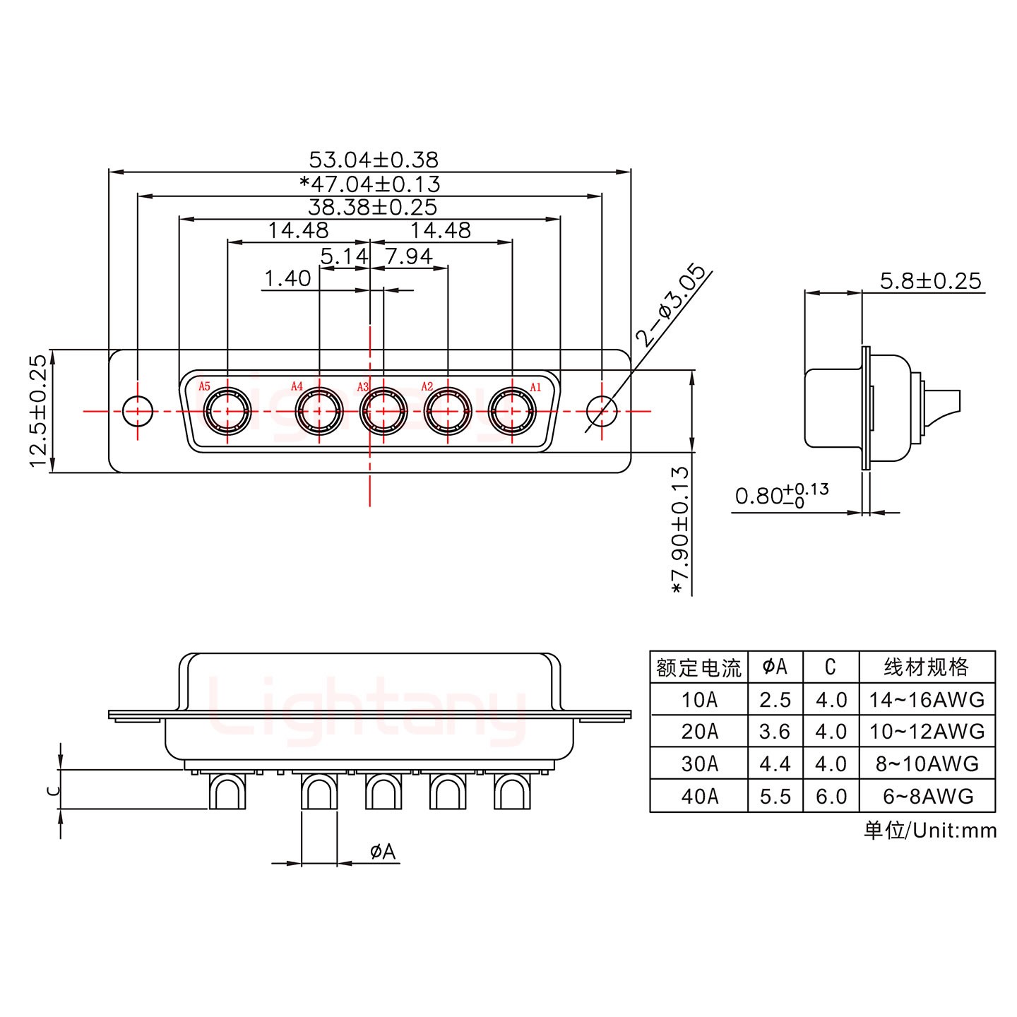 5W5母短體焊線/光孔/大電流30A