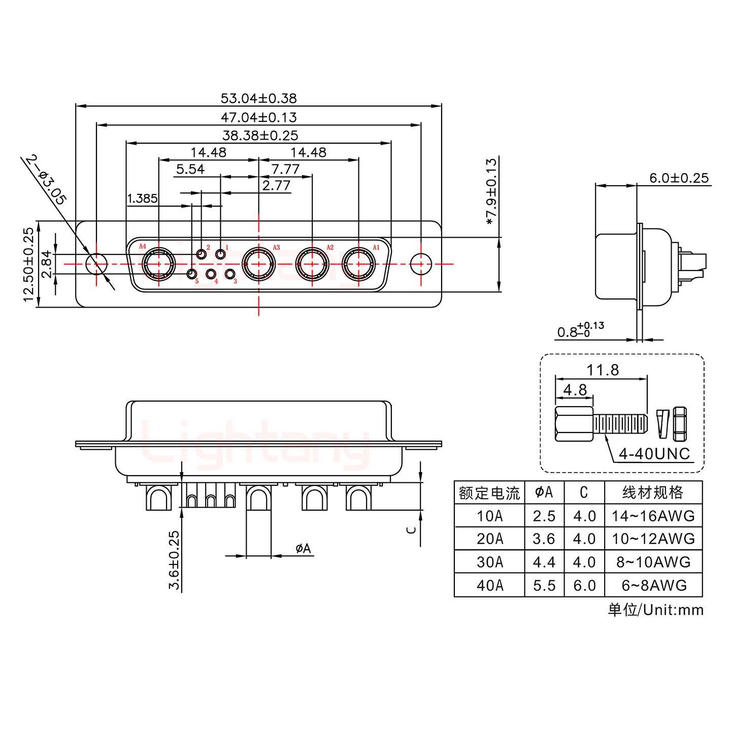 9W4母短體焊線/配螺絲螺母/大電流20A