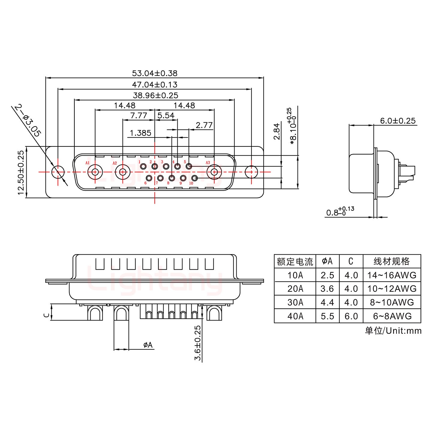 13W3公短體焊線(xiàn)/光孔/大電流20A