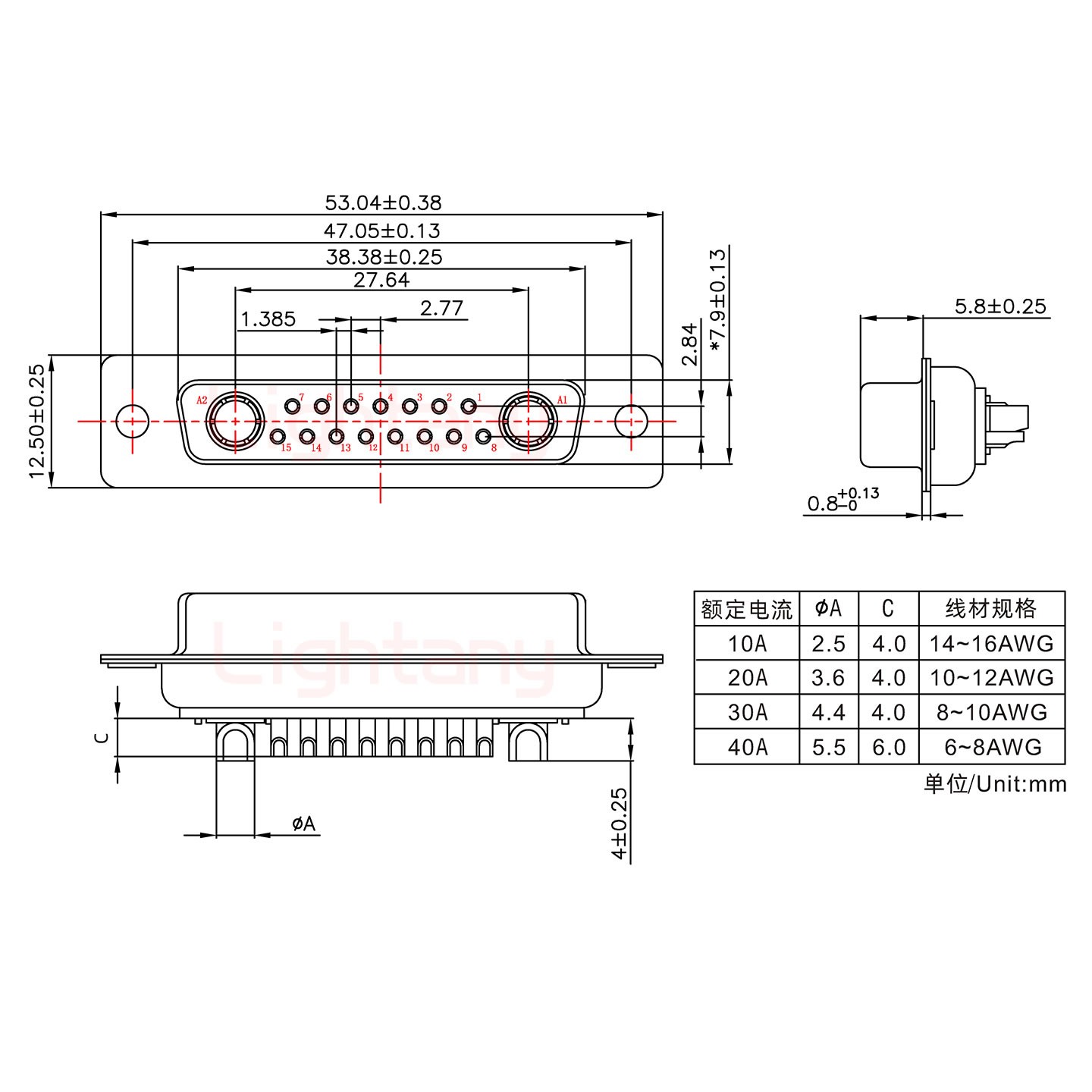 17W2母短體焊線30A+25P金屬外殼1015彎出線4~12mm