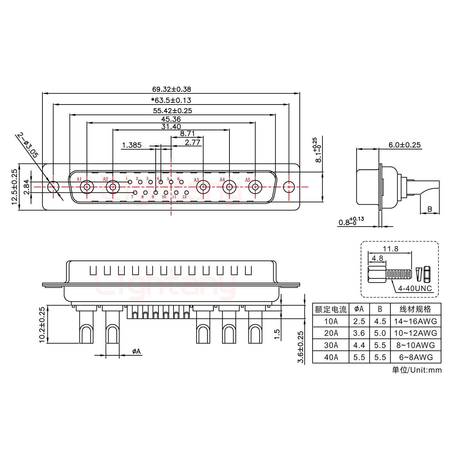 17W5公長(zhǎng)體焊線/配螺絲螺母/大電流20A