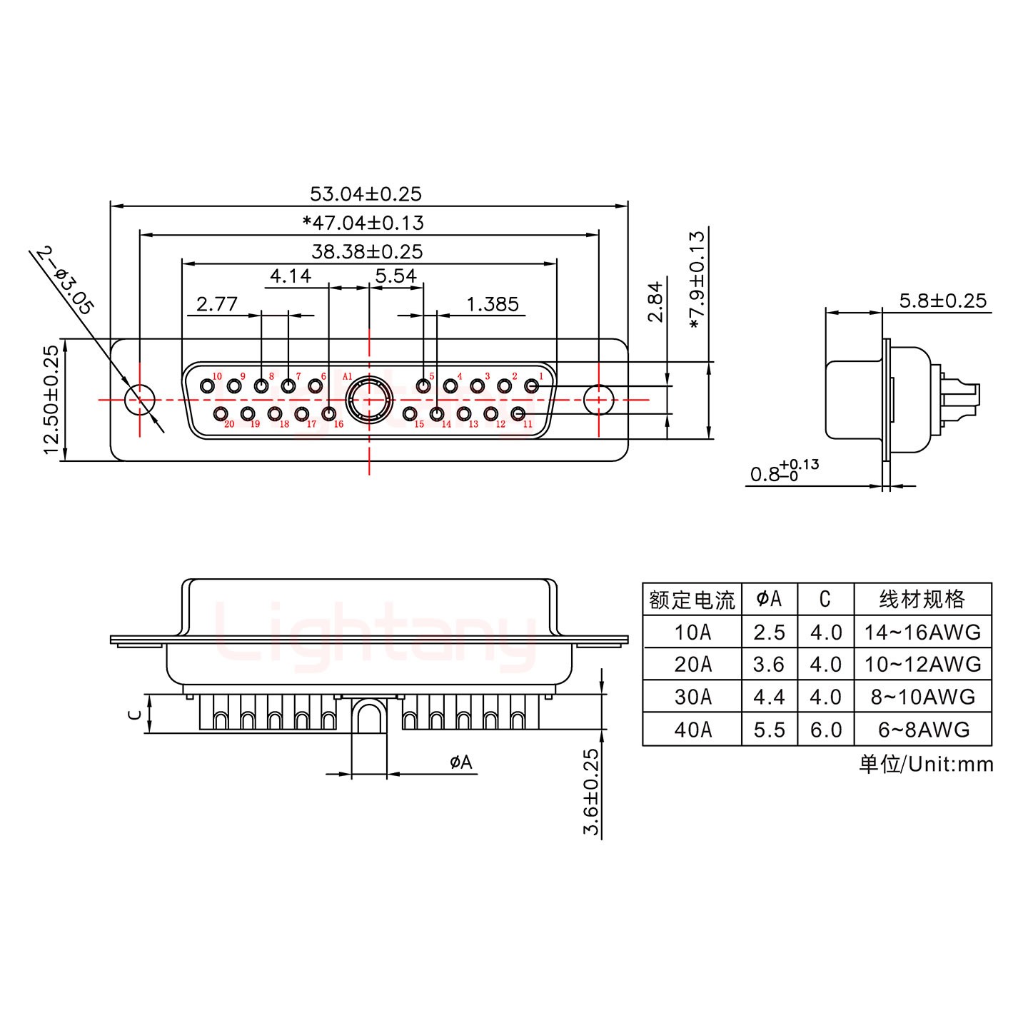 21W1母短體焊線10A+25P金屬外殼1015彎出線4~12mm