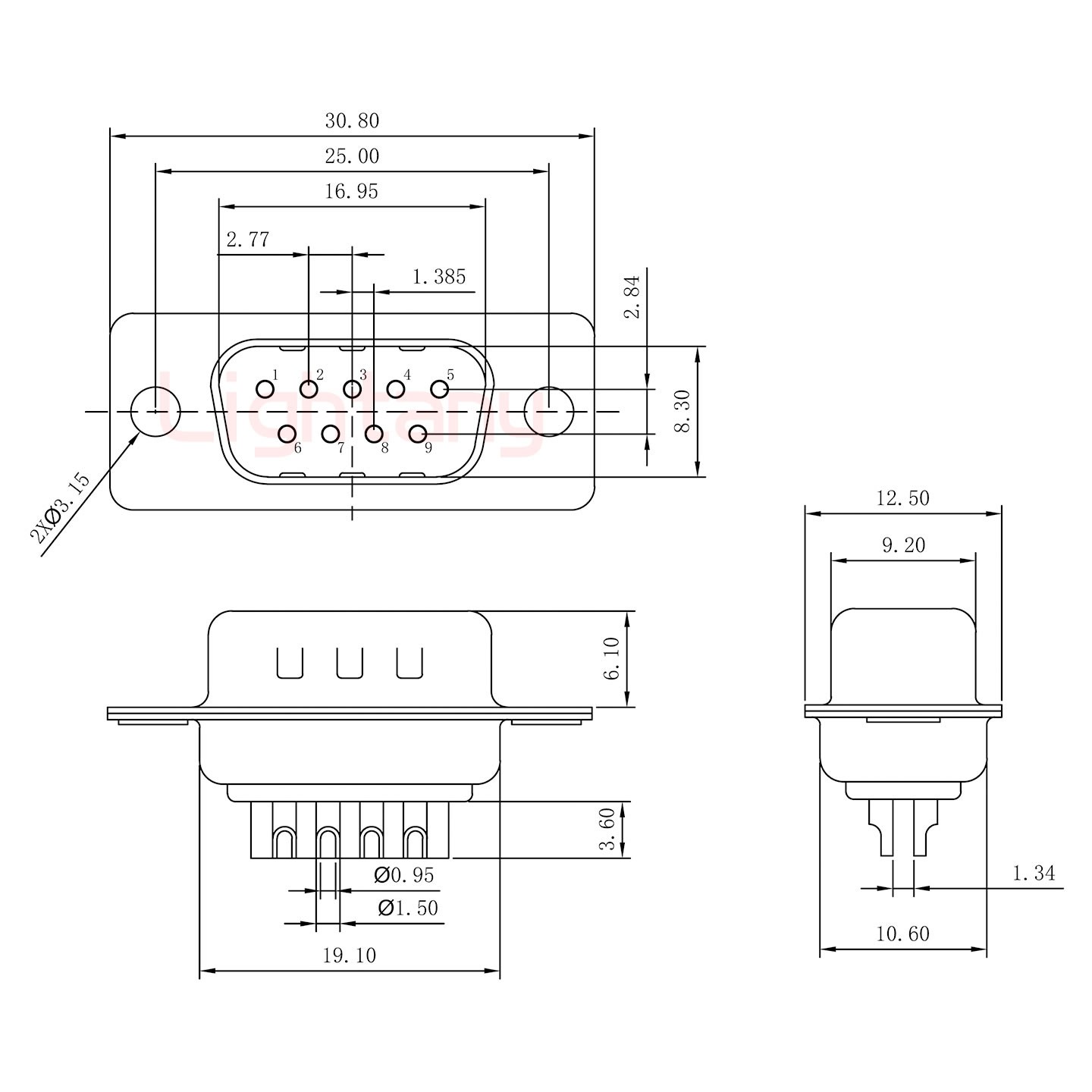 DB9公焊線(xiàn)+金屬外殼1707直出線(xiàn)4~12mm