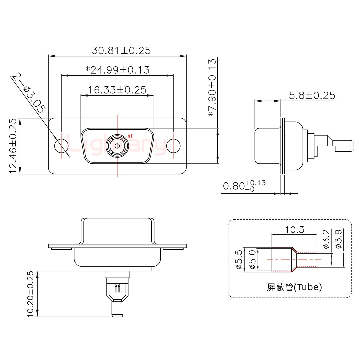 1W1母焊線式75歐姆+9P金屬外殼1392斜出線4~12mm