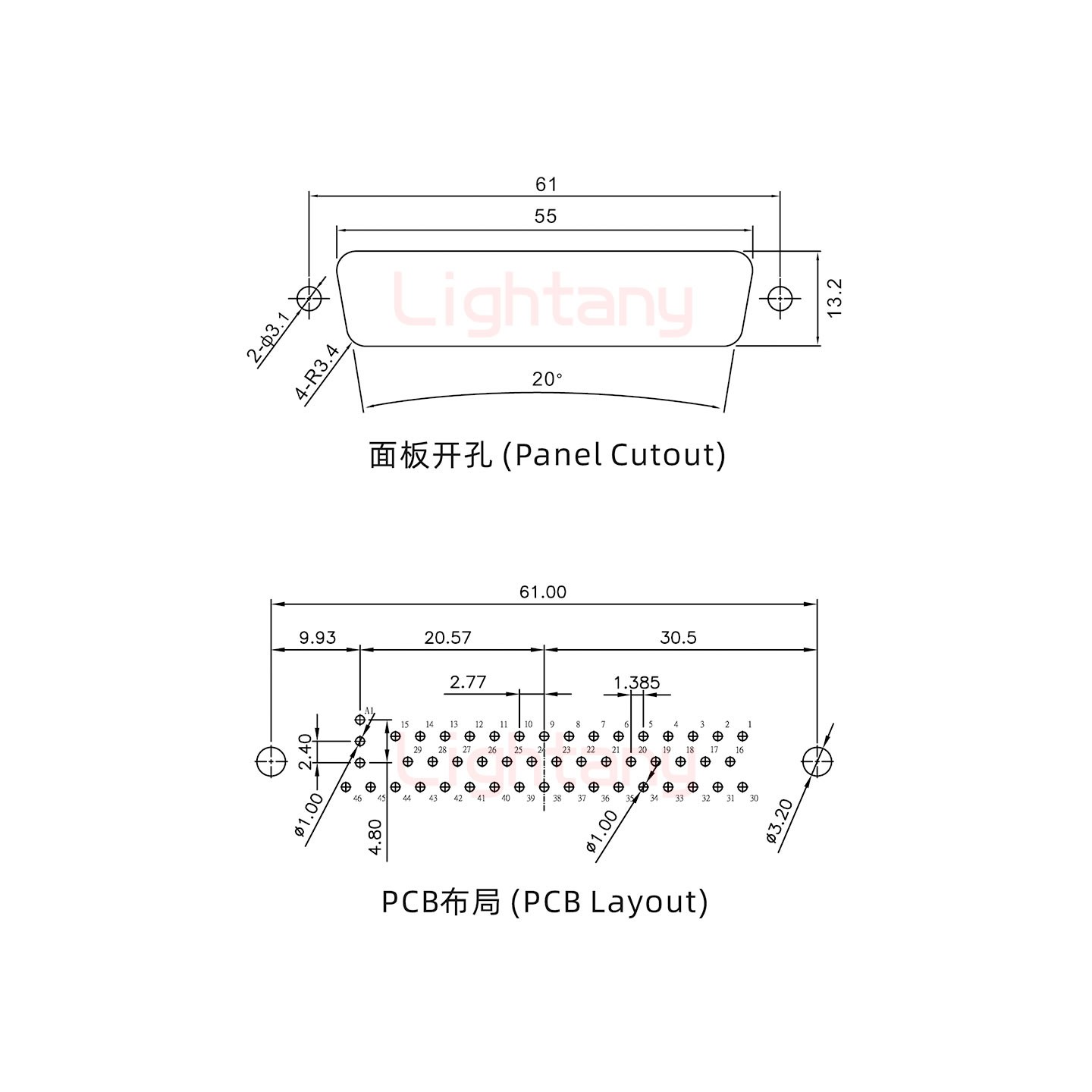 47W1母PCB直插板/鉚魚叉7.0/射頻同軸50歐姆