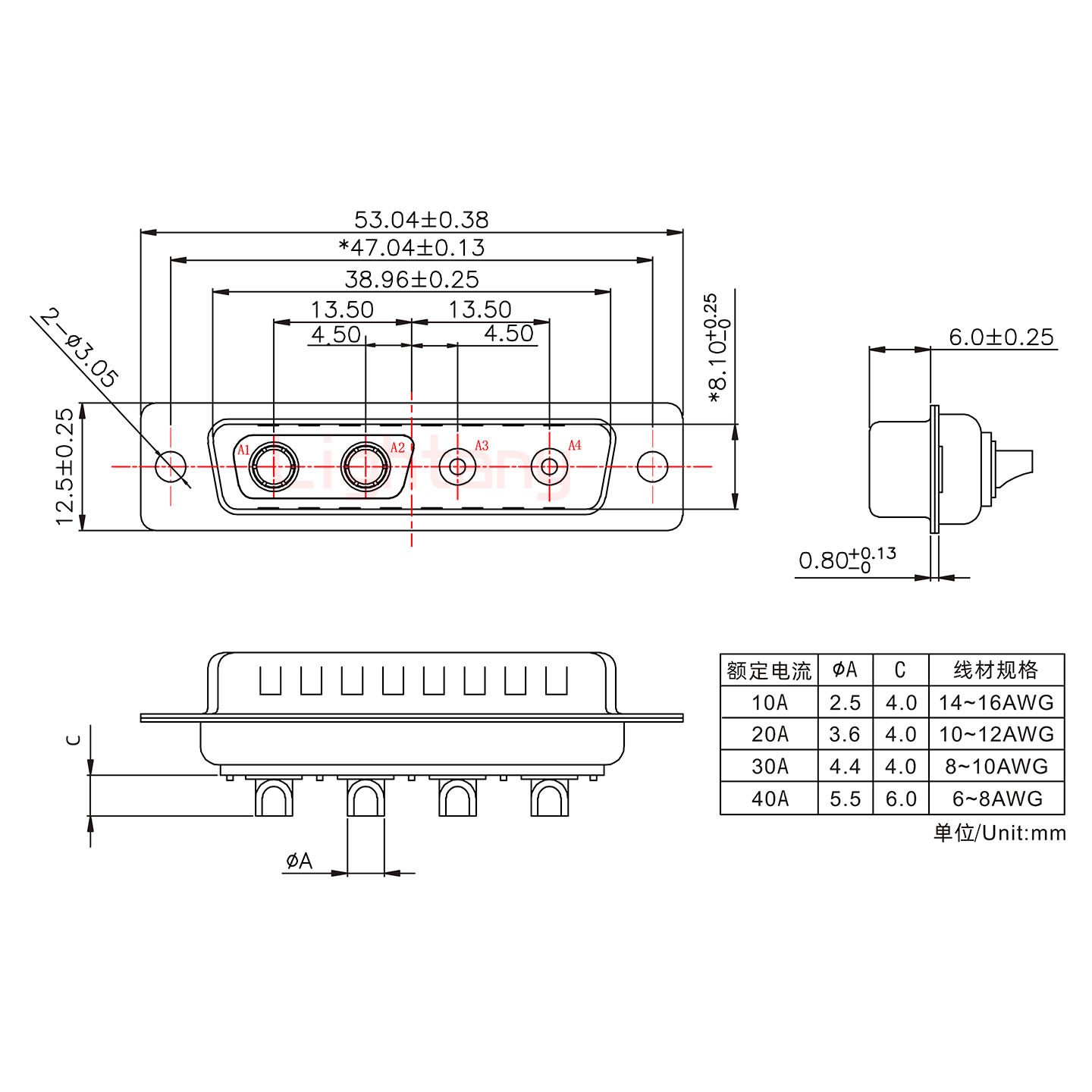 4V4母短體焊線30A+25P金屬外殼592斜出線4~12mm