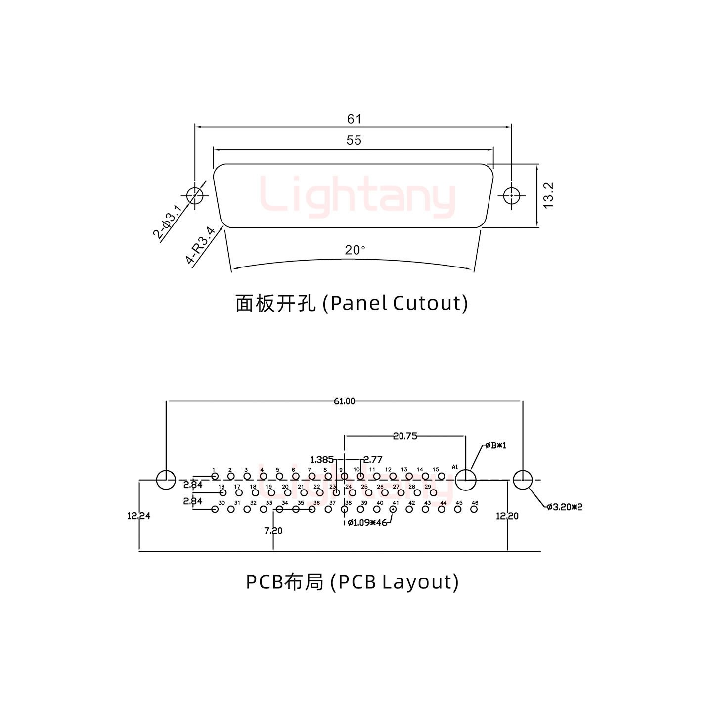 47W1公PCB彎插板/鉚支架12.2/大電流30A