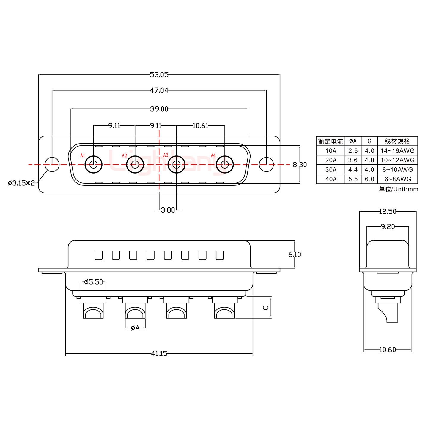 4W4公短體焊線30A+25P金屬外殼1015彎出線4~12mm