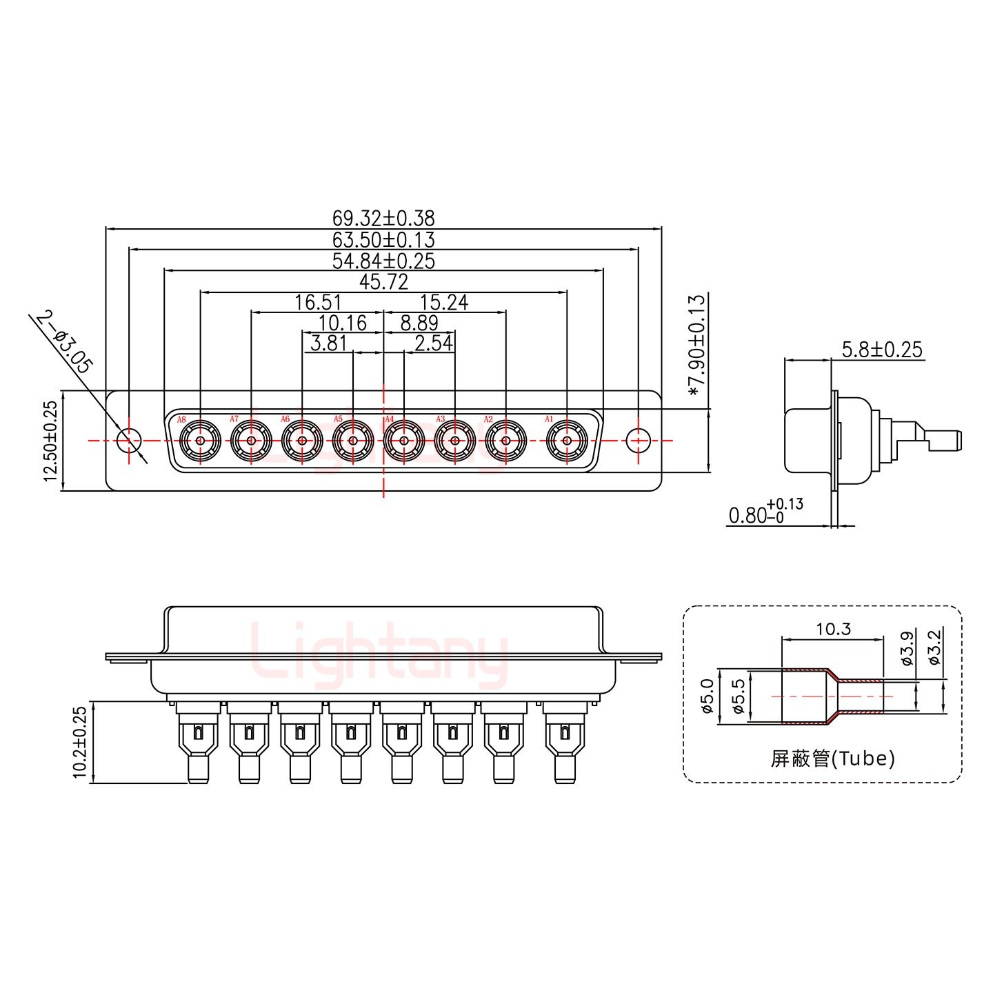 8W8母頭焊線+防水接頭/線徑5~11mm/射頻同軸50歐姆