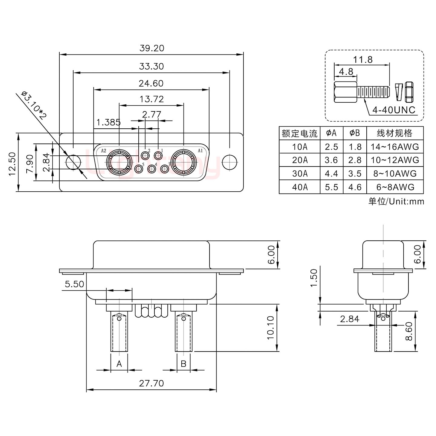 7W2母壓線式/配螺絲螺母/大電流20A