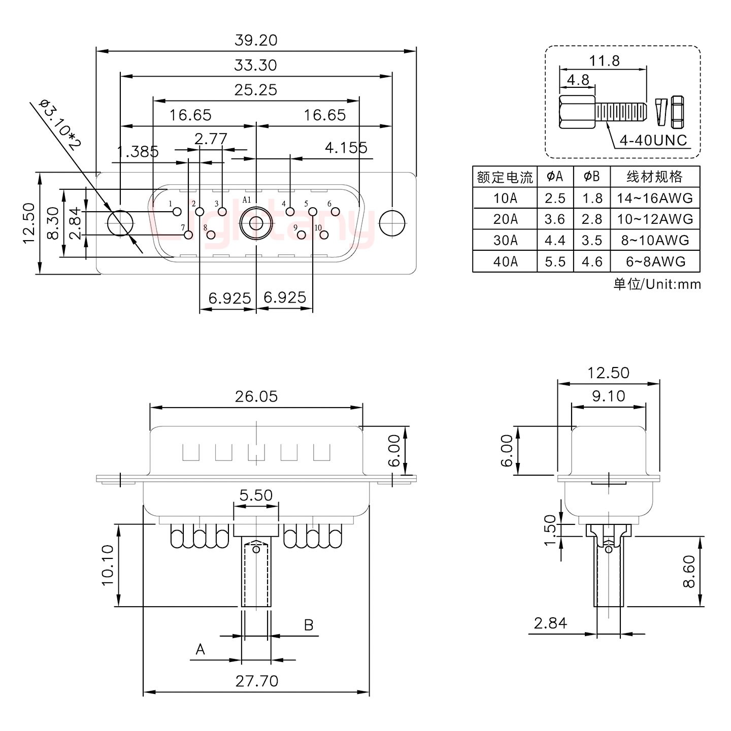 11W1公壓線式/配螺絲螺母/大電流30A