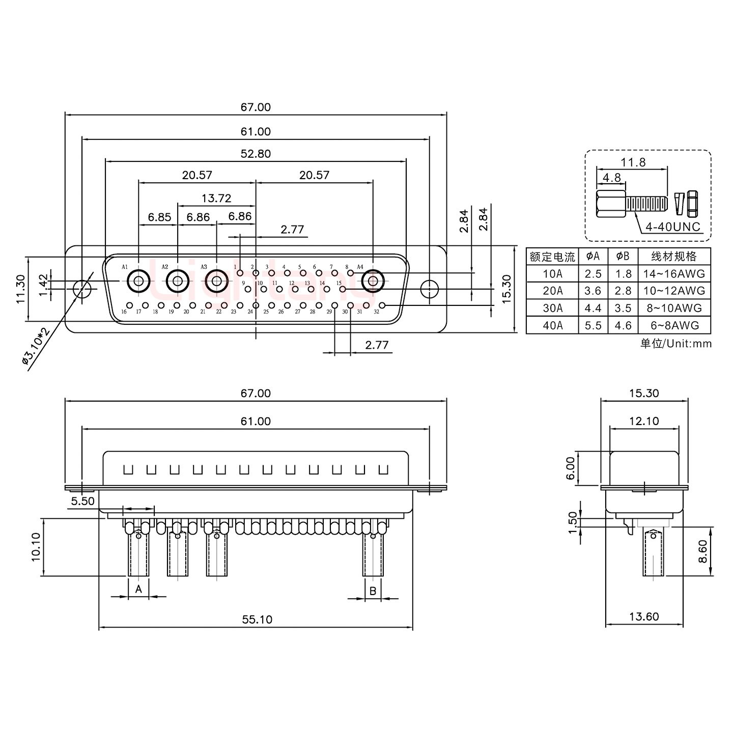 36W4公壓線(xiàn)式/配螺絲螺母/大電流40A