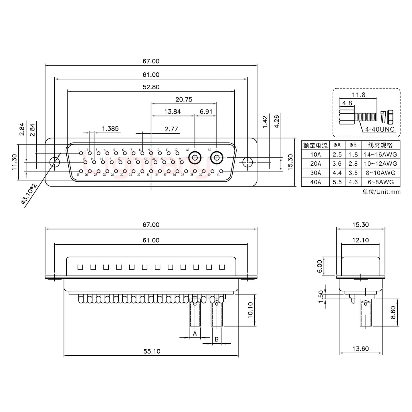 43W2公壓線式/配螺絲螺母/大電流40A