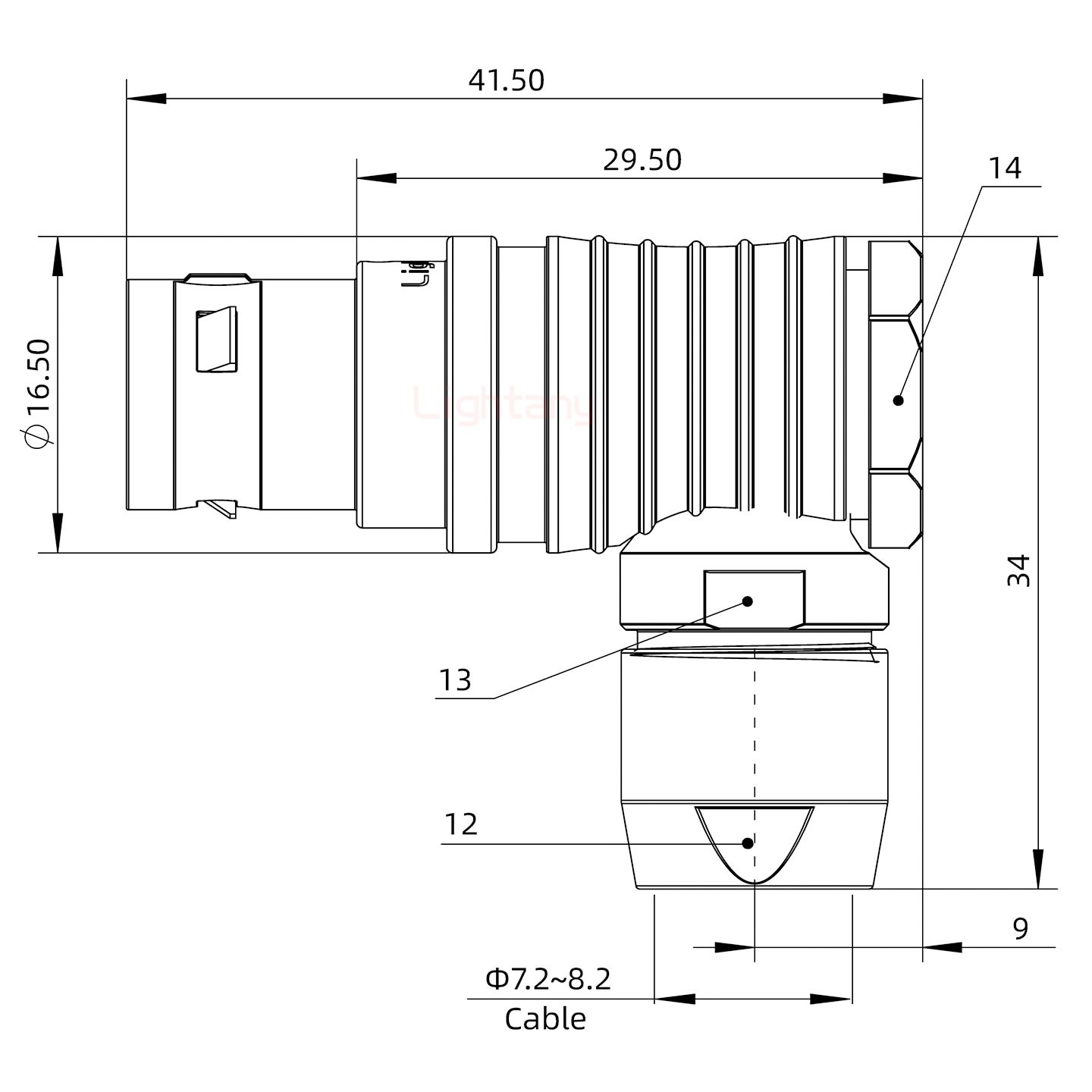 FHG.2B.010.CLAD82推拉自鎖彎式插頭