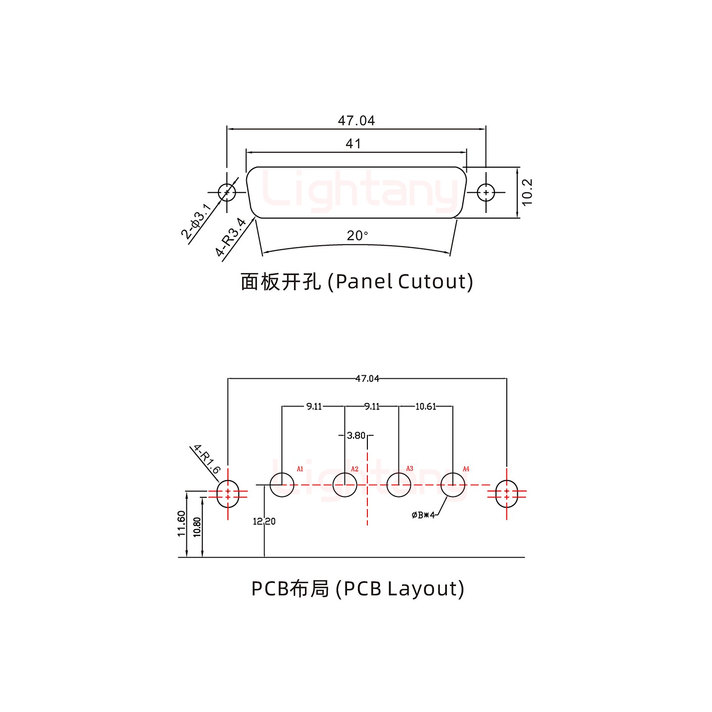 4W4公PCB彎插板/鉚支架10.8/大電流20A