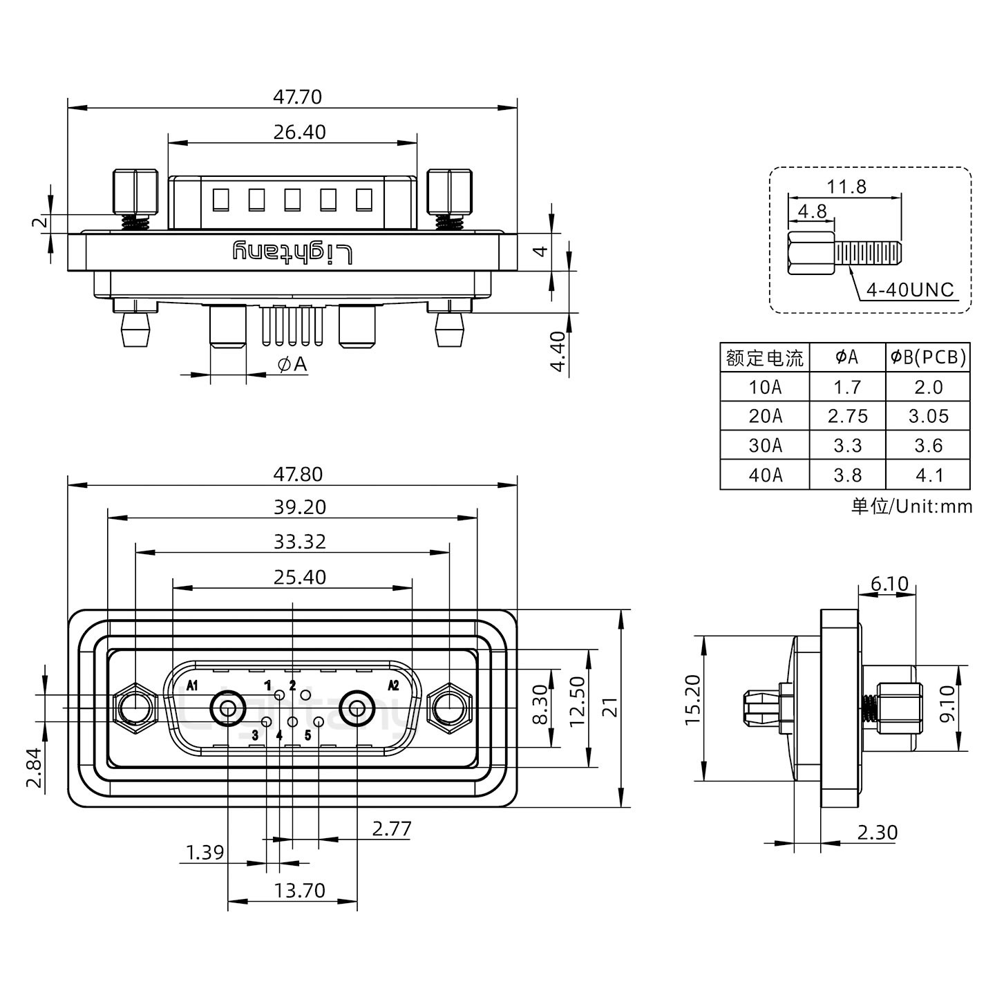 防水7W2公直插板/鉚魚叉/鎖螺絲/大電流40A