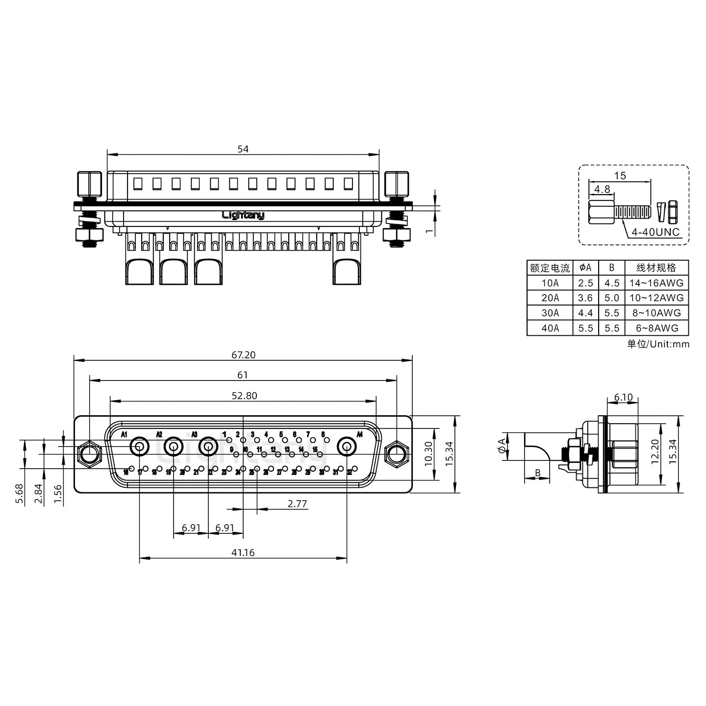 36W4公焊線(xiàn)式/鎖螺絲螺母+防水墊片/大電流40A