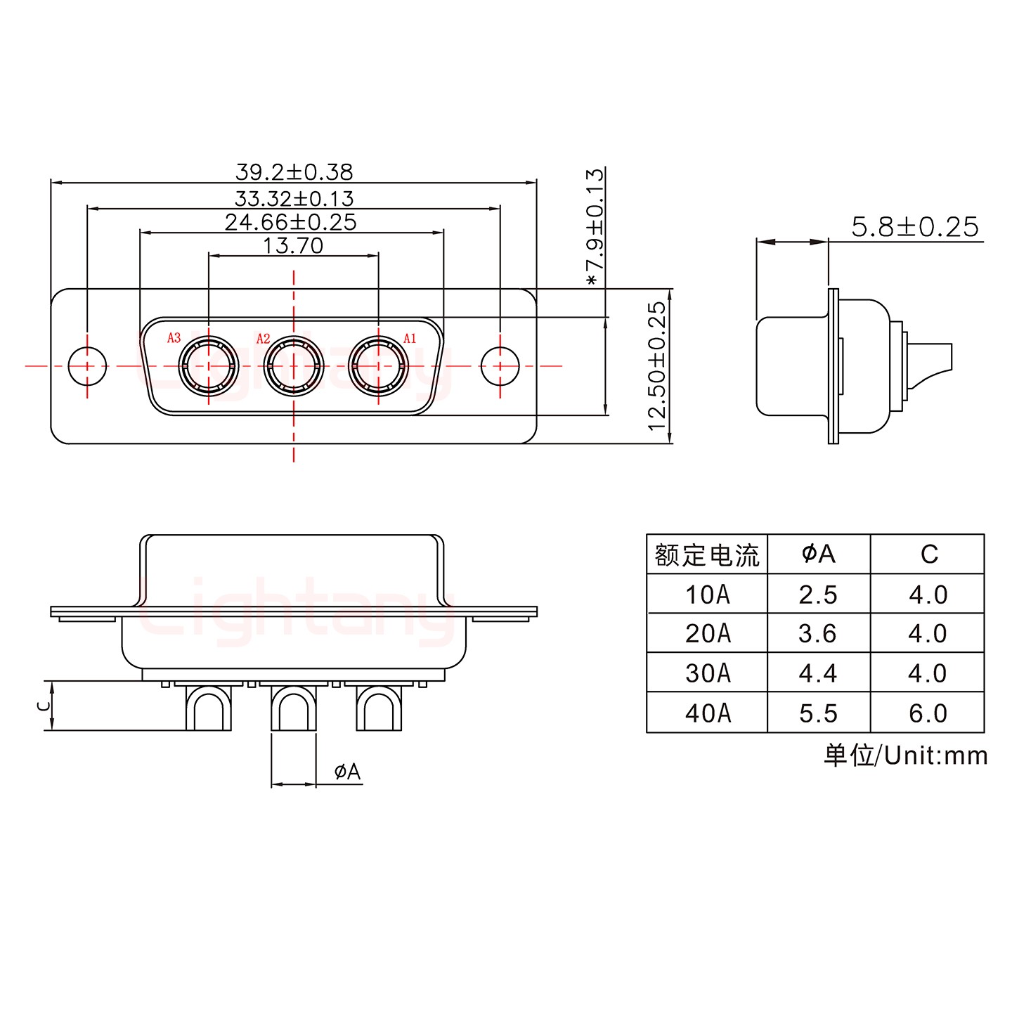 3W3母短體焊線/光孔/大電流20A