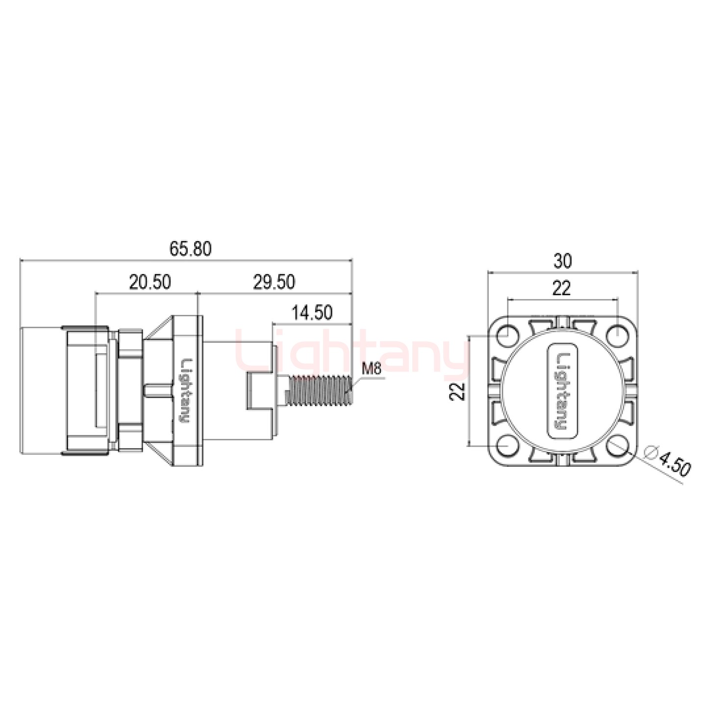 LTC1020SO-M1BL外螺紋穿墻插座 100/150/200A 黑色