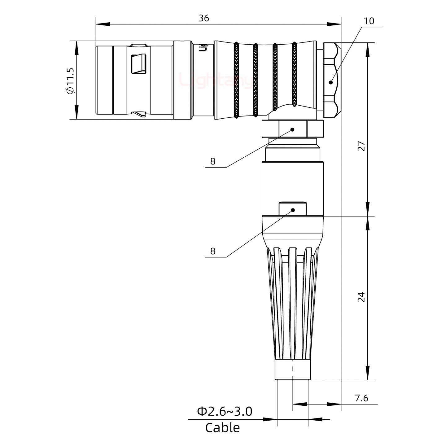 FHG.0K.002.CLAC30Z推拉自鎖帶護套彎式插頭